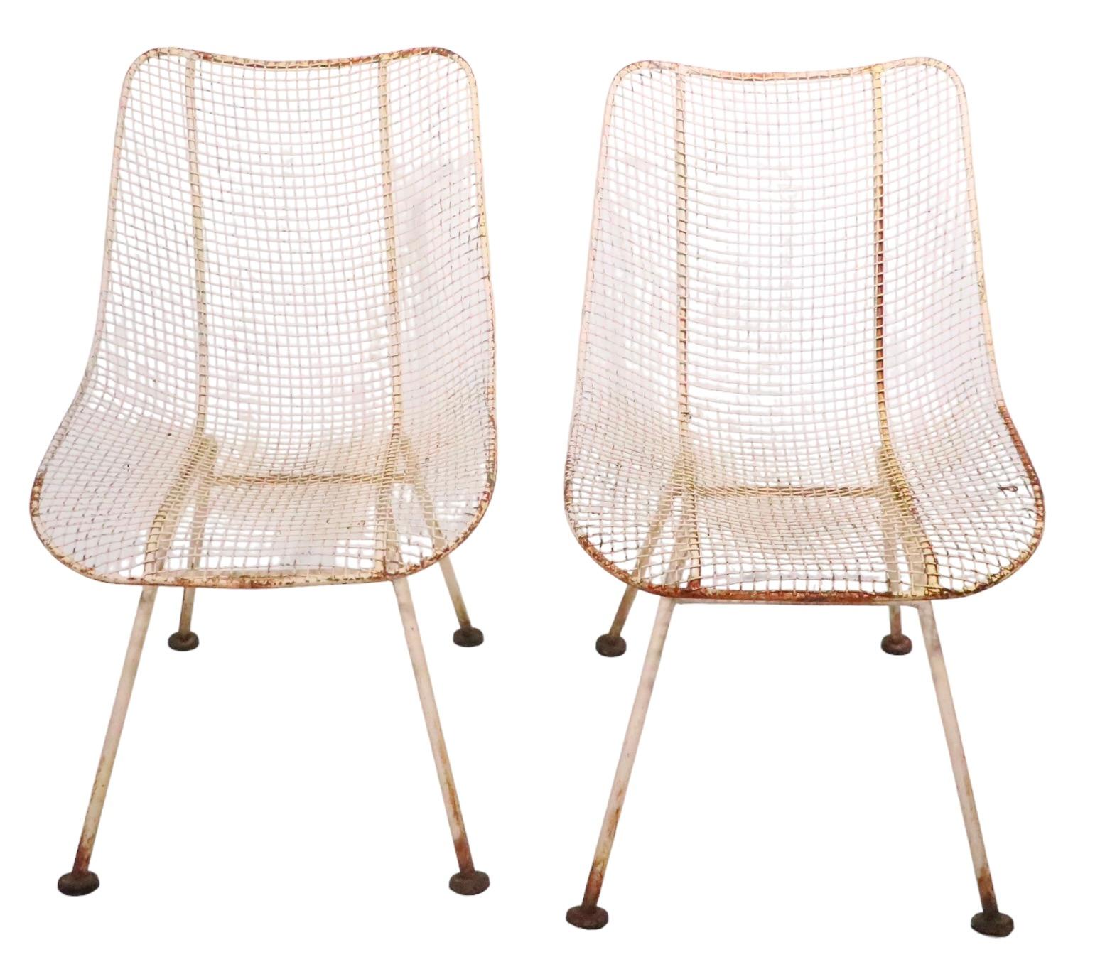 American Pr. Tall Mid Century  Sculptura Side Dining Chairs by Woodard c.1950's For Sale