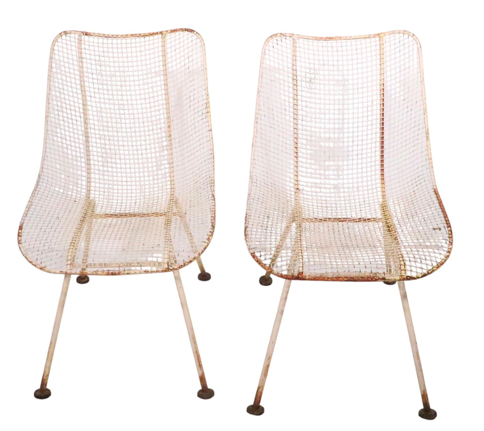 Pr. Tall Mid Century  Sculptura Side Dining Chairs by Woodard c.1950's In Fair Condition For Sale In New York, NY