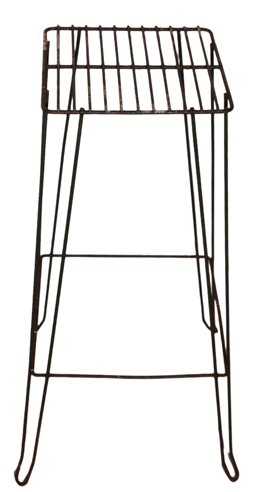 Pr Tall Mid-Century Wire, Wrought Iron Plant Stands For Sale 6