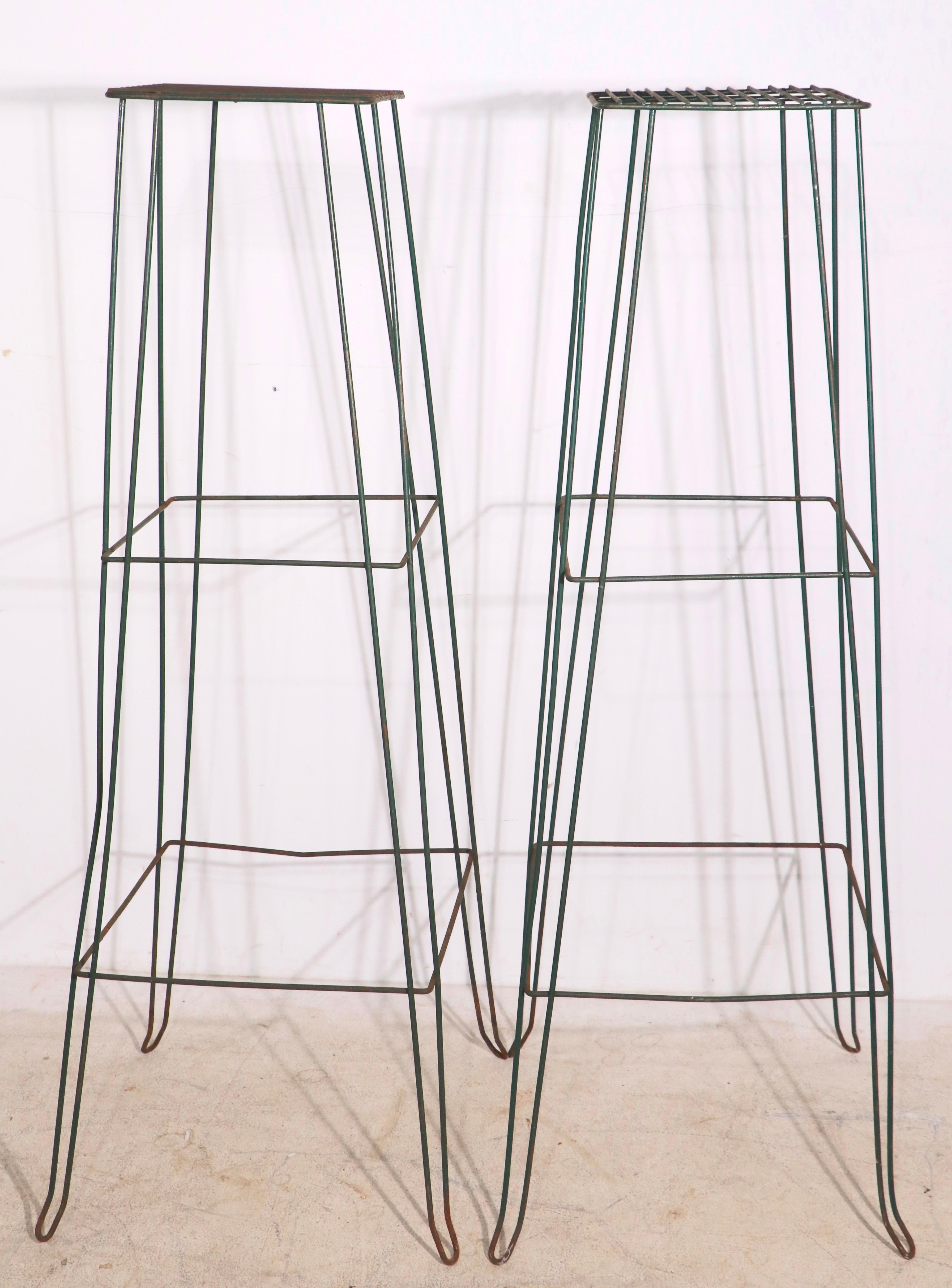 Mid-Century Modern Pr Tall Mid-Century Wire, Wrought Iron Plant Stands For Sale