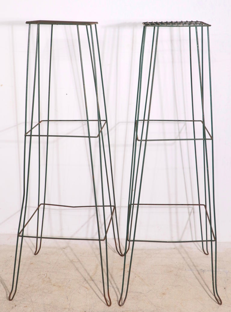 Pr Tall MidCentury Wire, Wrought Iron Plant Stands For Sale at 1stDibs