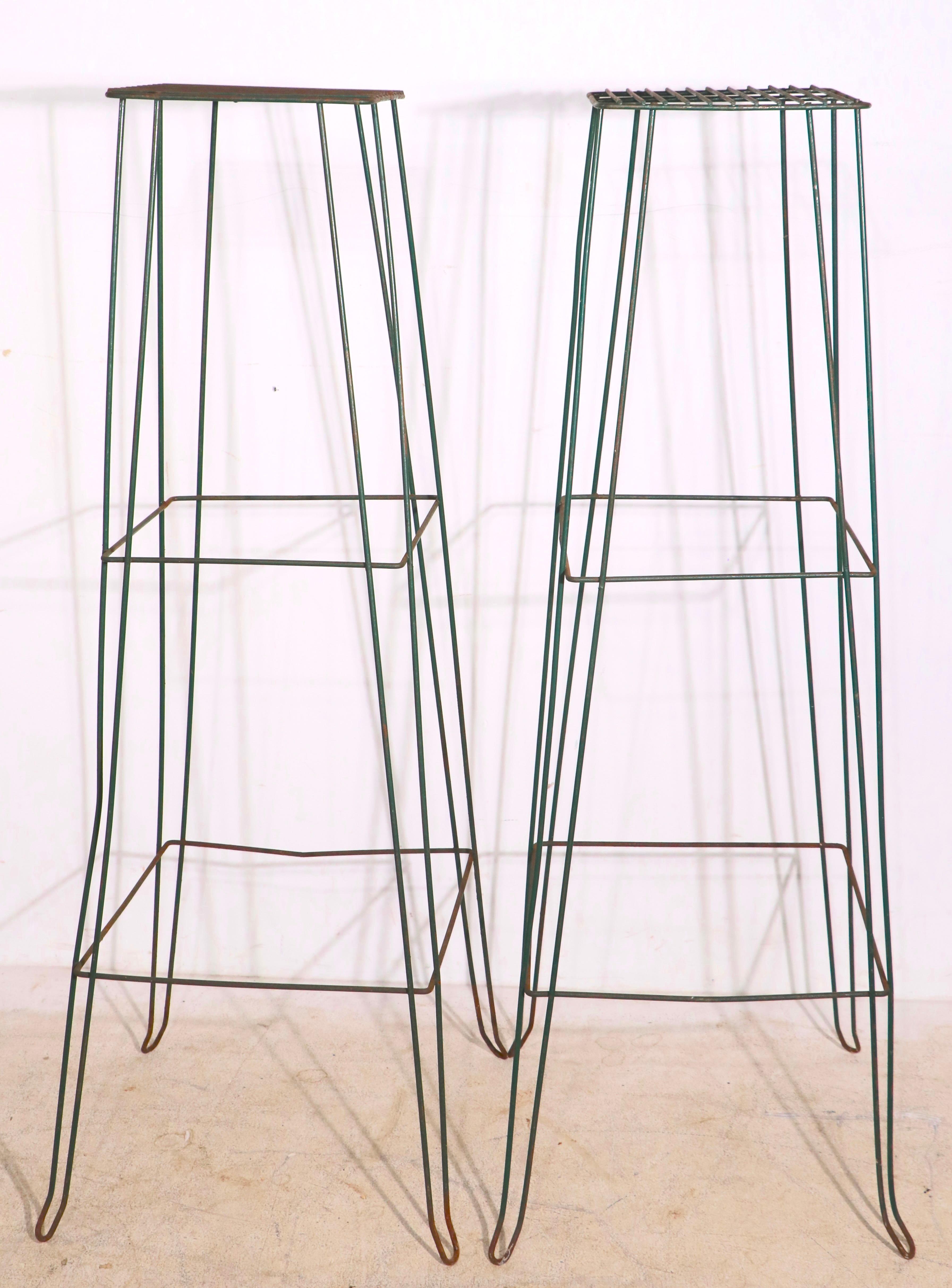 American Pr Tall Mid-Century Wire, Wrought Iron Plant Stands For Sale