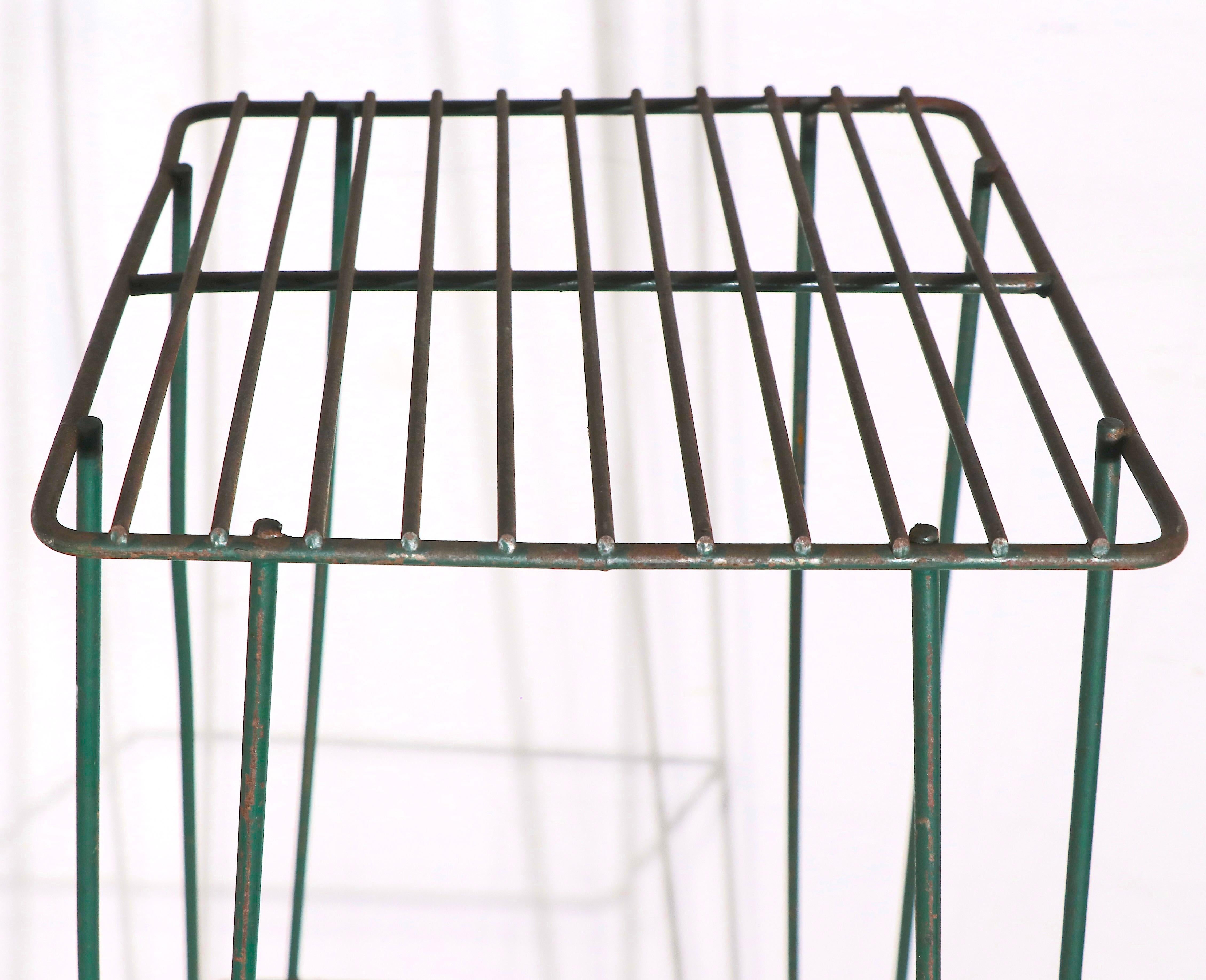 Pr Tall Mid-Century Wire, Wrought Iron Plant Stands In Good Condition For Sale In New York, NY