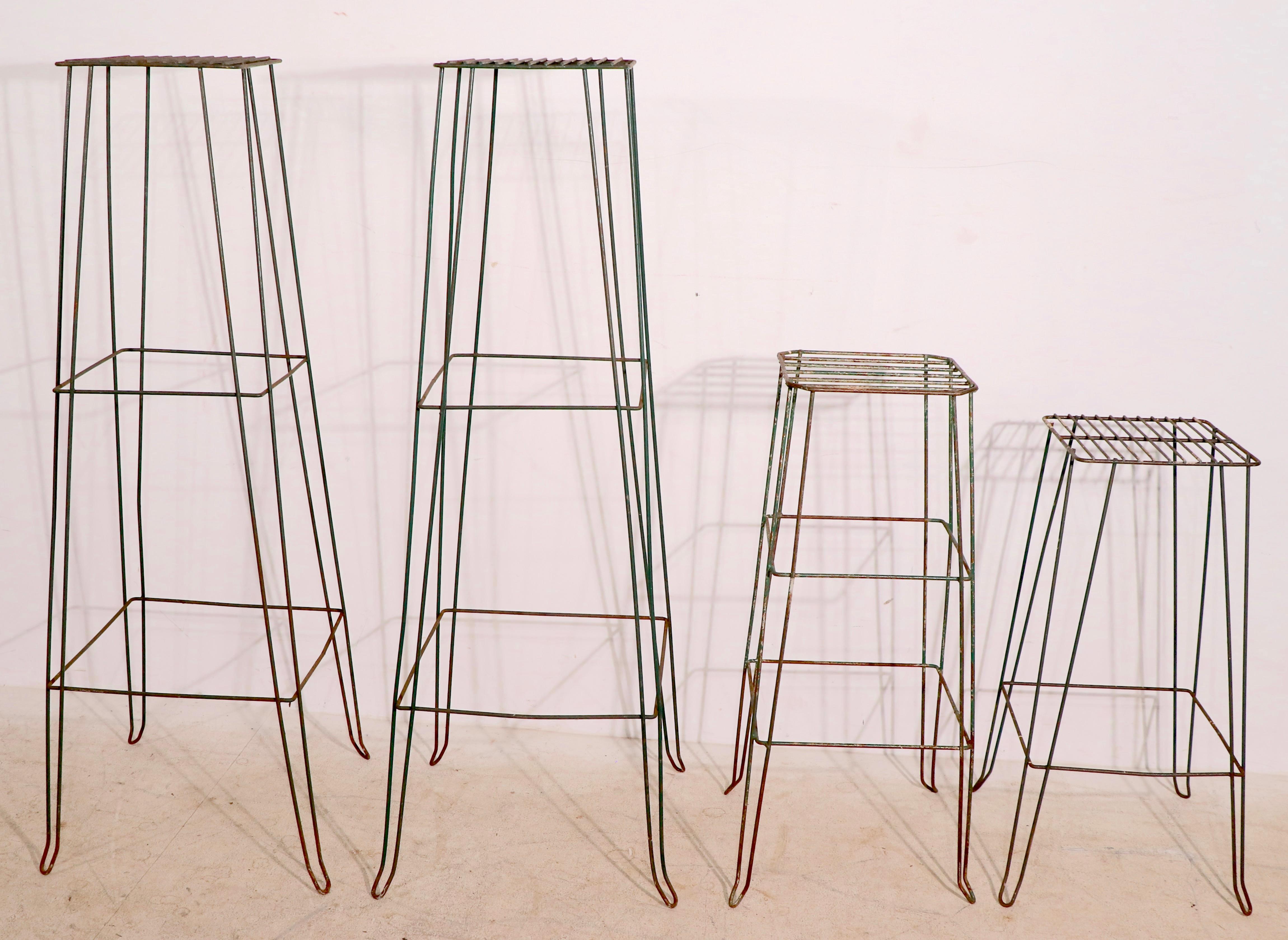 Pr Tall Mid-Century Wire, Wrought Iron Plant Stands For Sale 1