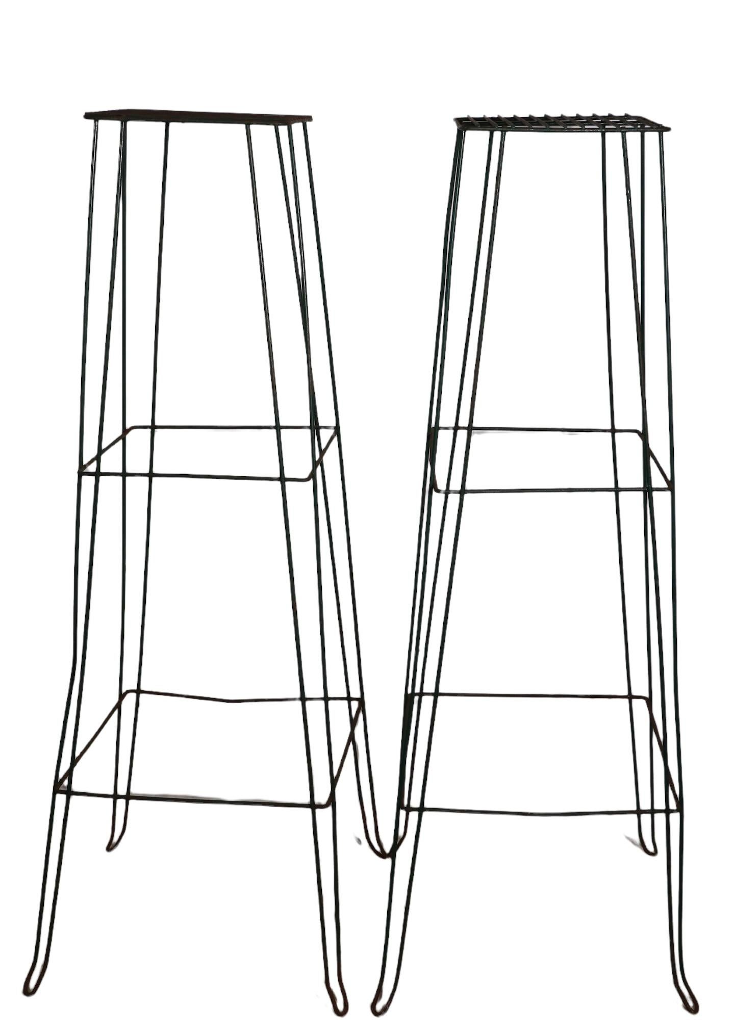 Pr Tall Mid-Century Wire, Wrought Iron Plant Stands For Sale 2