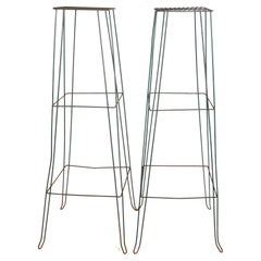 Pr Tall Mid-Century Wire, Wrought Iron Plant Stands