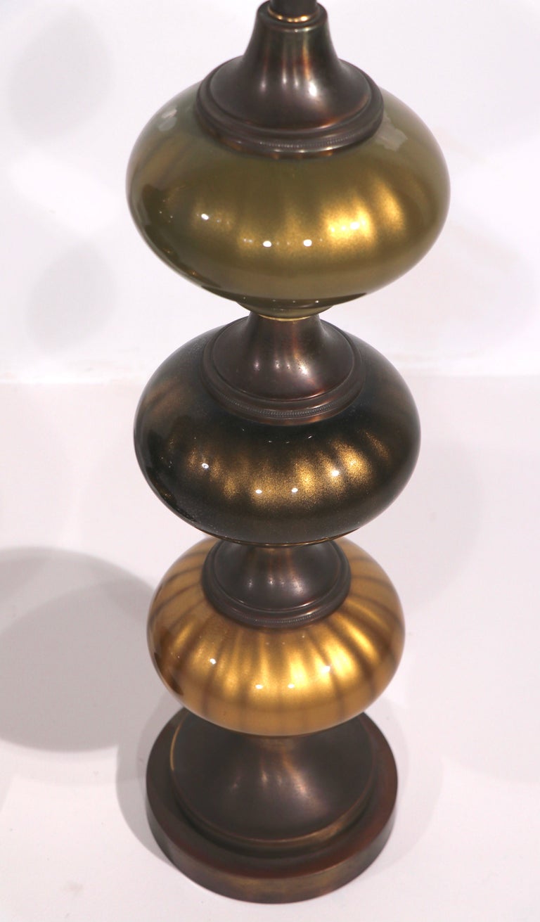 Mid-Century Modern Pair of Tall Stacked Glass Orb Table Lamps For Sale