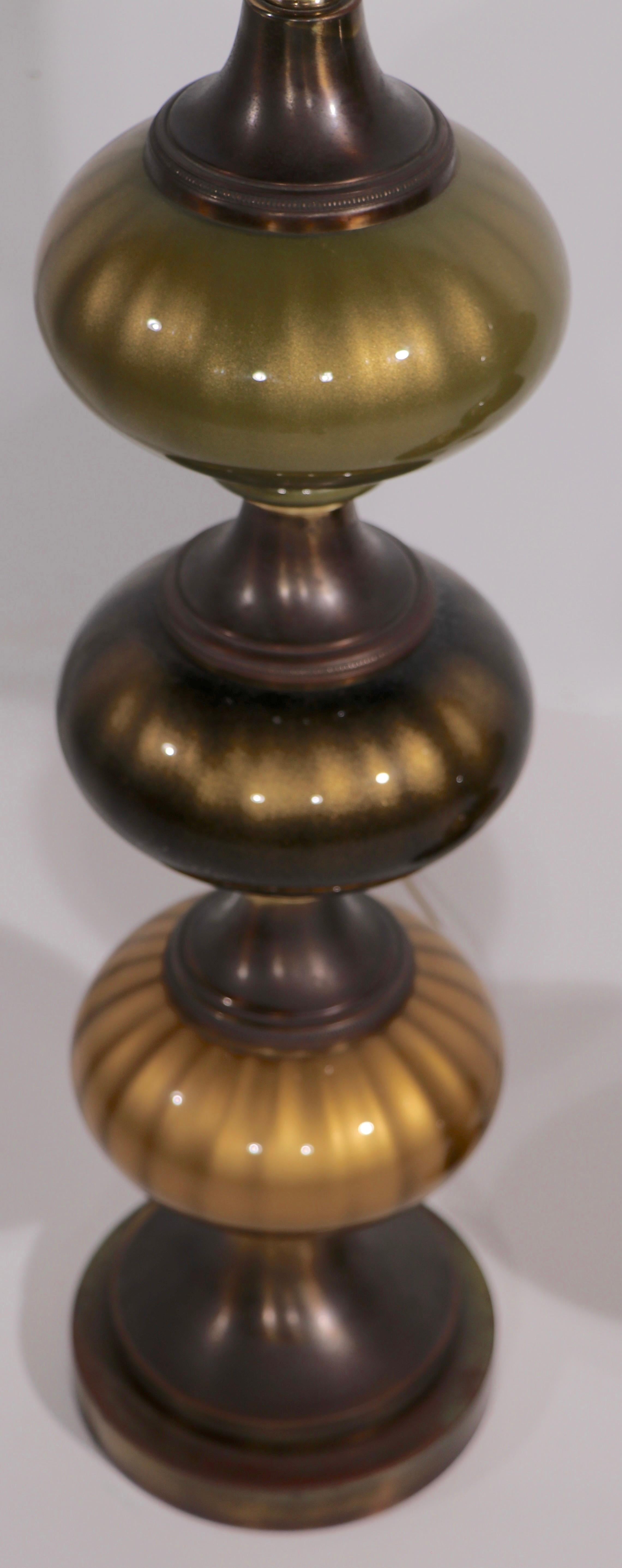 American Pair of Tall Stacked Glass Orb Table Lamps