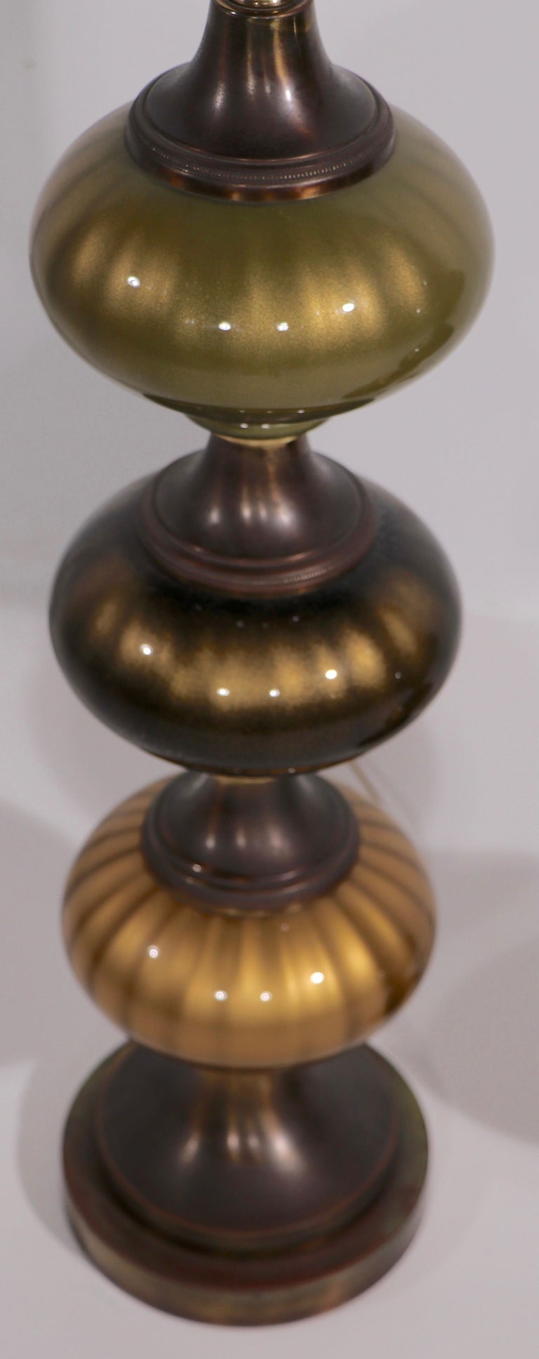 American Pair of Tall Stacked Glass Orb Table Lamps For Sale