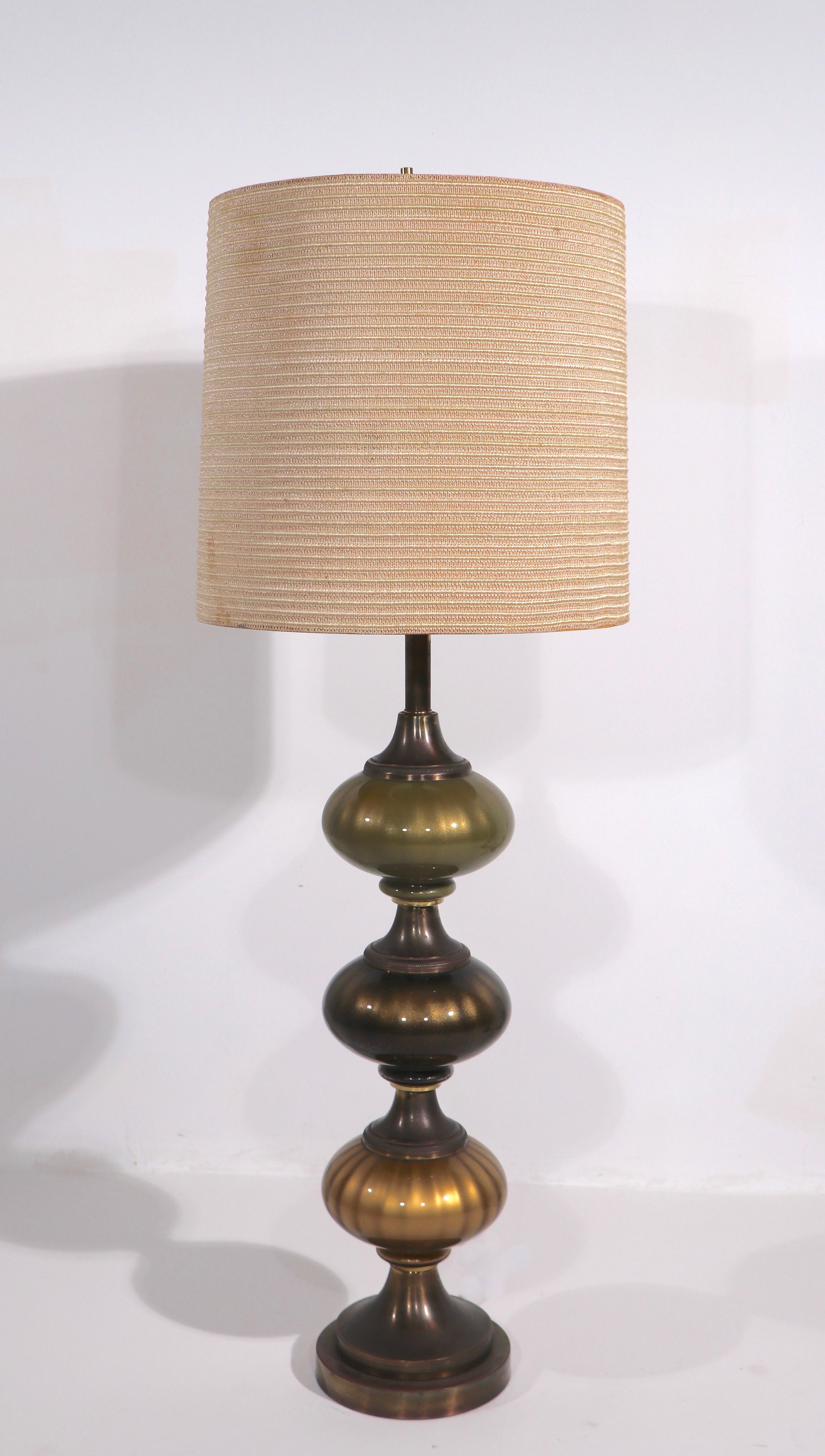 20th Century Pair of Tall Stacked Glass Orb Table Lamps
