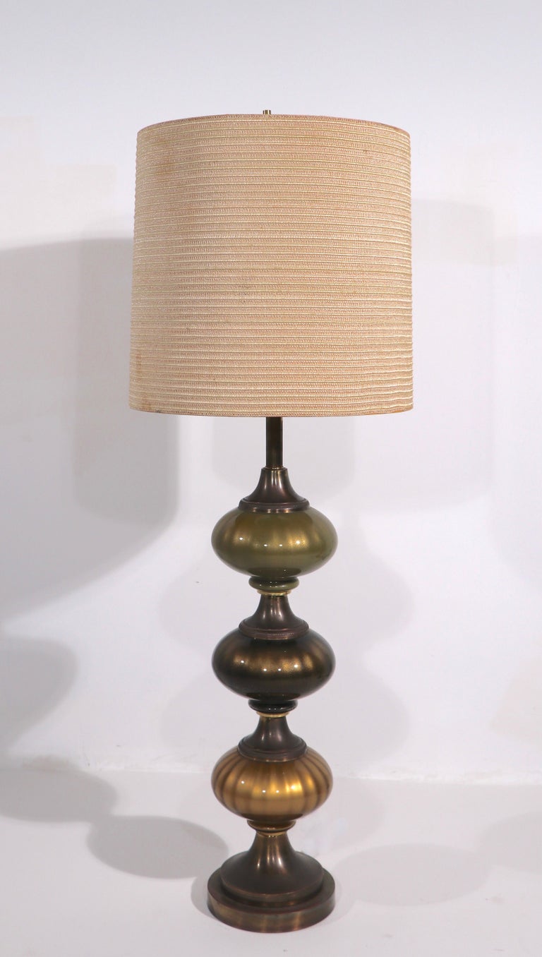 20th Century Pair of Tall Stacked Glass Orb Table Lamps For Sale