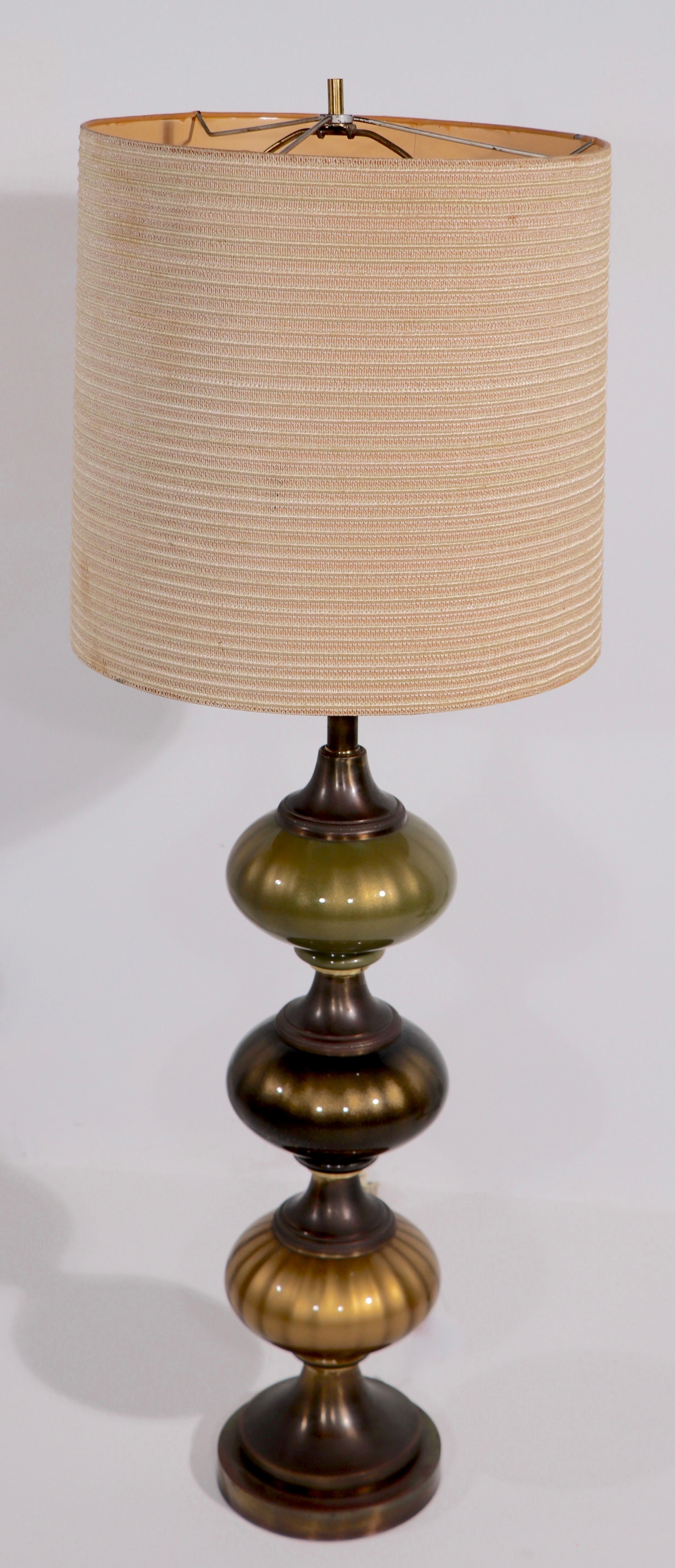 Metal Pair of Tall Stacked Glass Orb Table Lamps