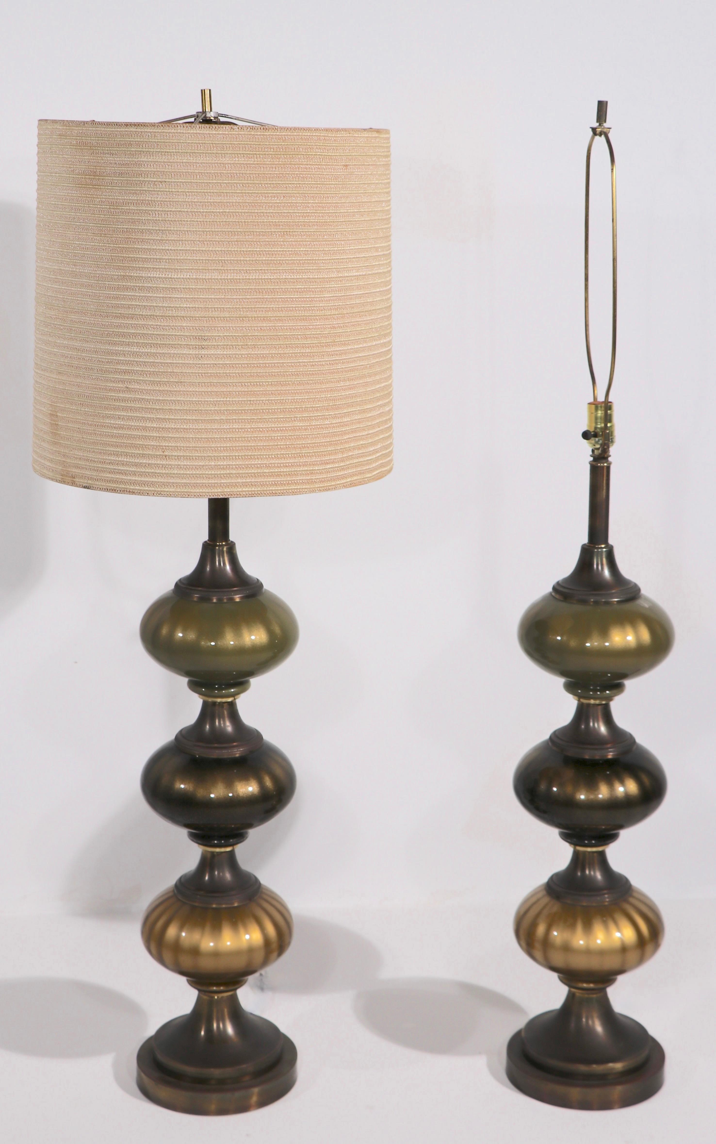 Pair of Tall Stacked Glass Orb Table Lamps 1