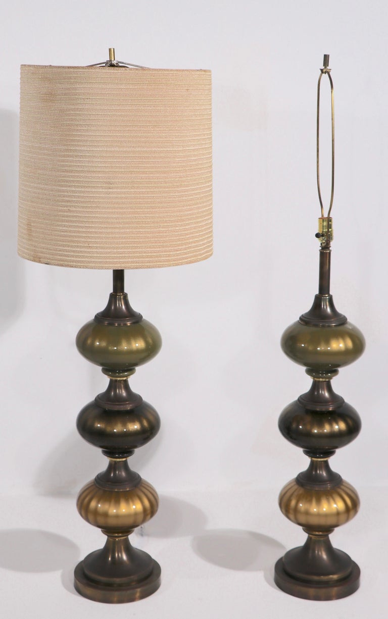 Pair of Tall Stacked Glass Orb Table Lamps For Sale 1