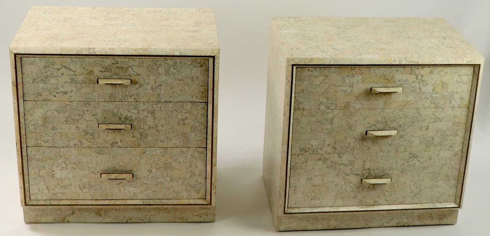 Pair of Tessellated Stone Nightstands by Maitland Smith 3