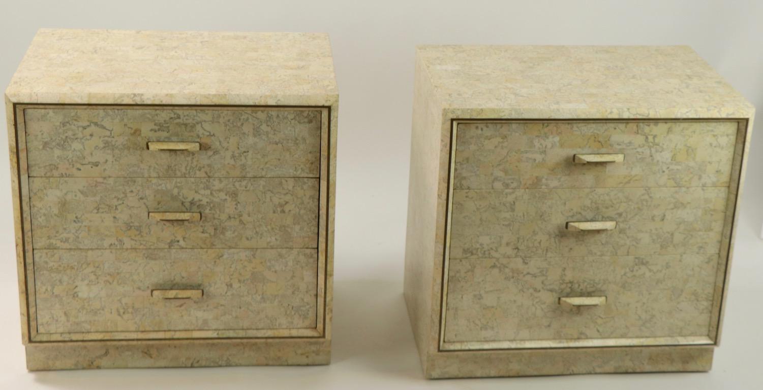 Pair of Tessellated Stone Nightstands by Maitland Smith 4