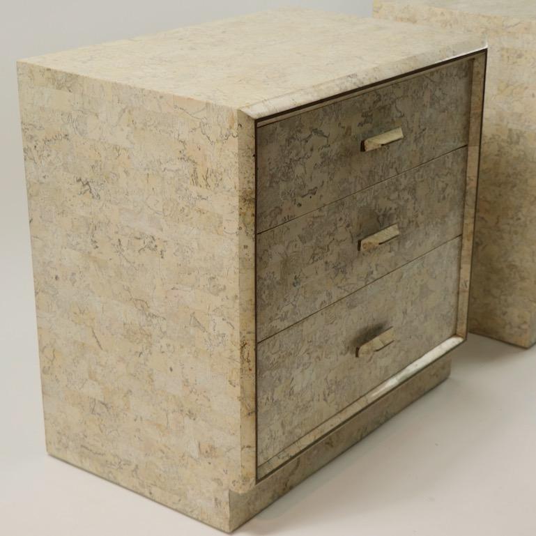 Pair of Tessellated Stone Nightstands by Maitland Smith 7