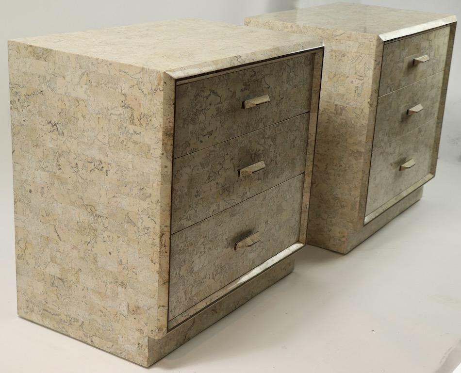 Pair of Tessellated Stone Nightstands by Maitland Smith 8