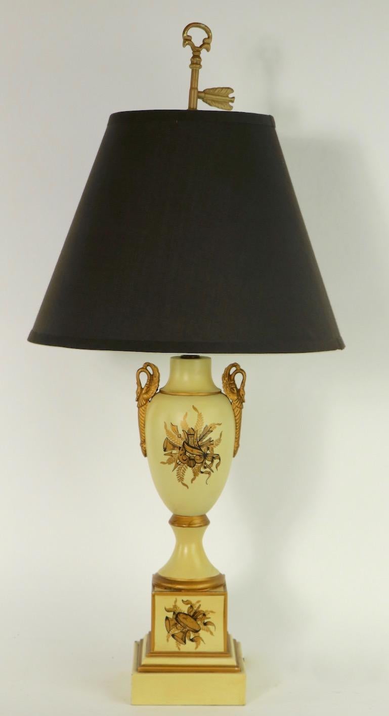 Pair of Tole Decorated French Empire Revival Table Lamps by Tyndale For Sale 6