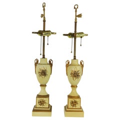 Pair of Tole Decorated French Empire Revival Table Lamps by Tyndale