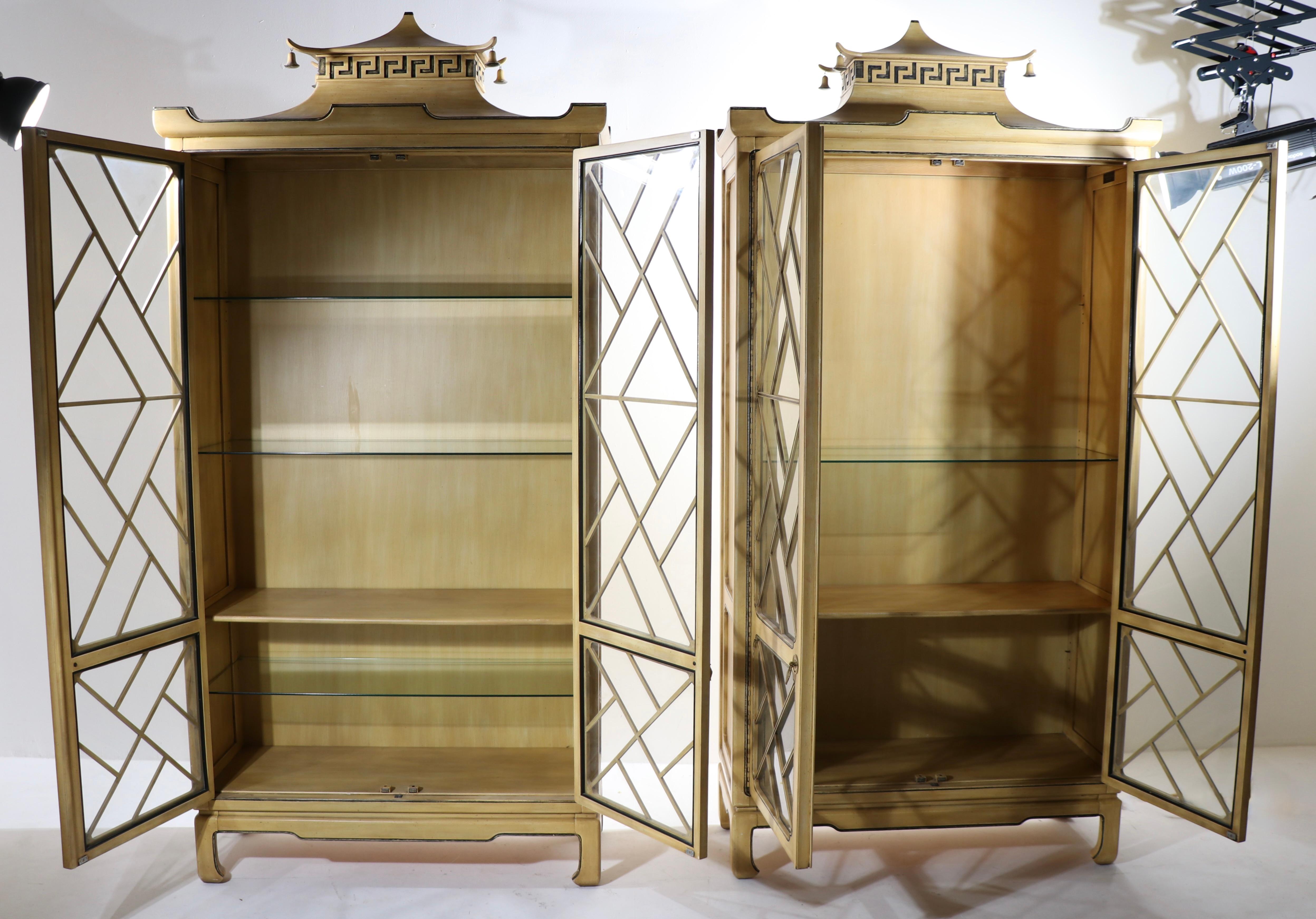 Pr Tomlinson Chinoiserie Chinese Chippendale Pagoda Vitrine Cabinets 11