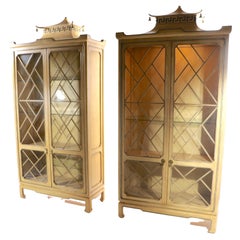 Pr Tomlinson Chinoiserie Chinese Chippendale Pagoda Vitrine Cabinets