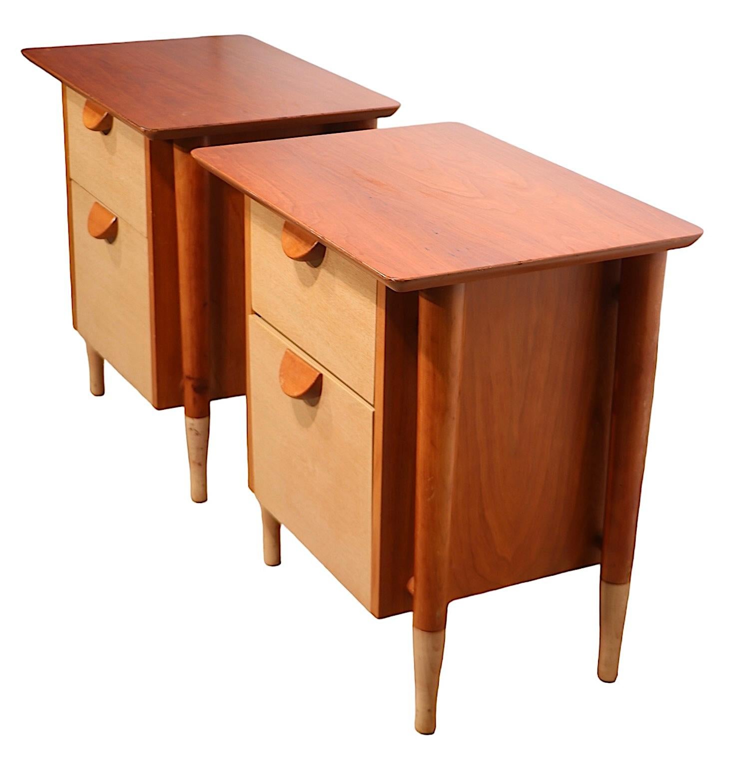 American Pr. Two Tone Mid Century Night Tables by Basic Witz c. 1950's For Sale