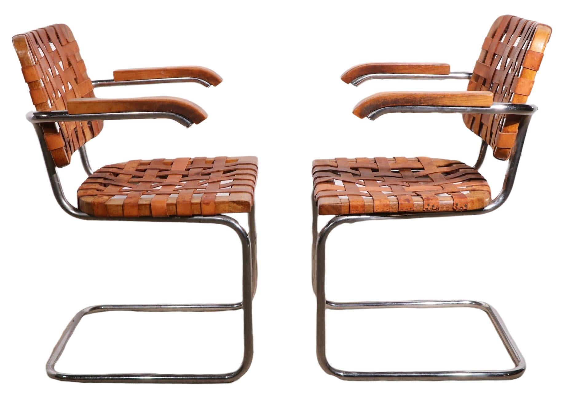 Bauhaus Pr. Unusual Cesca Dining Arm Chairs Designed by Breuer Made in Italy, Ca. 1970's For Sale