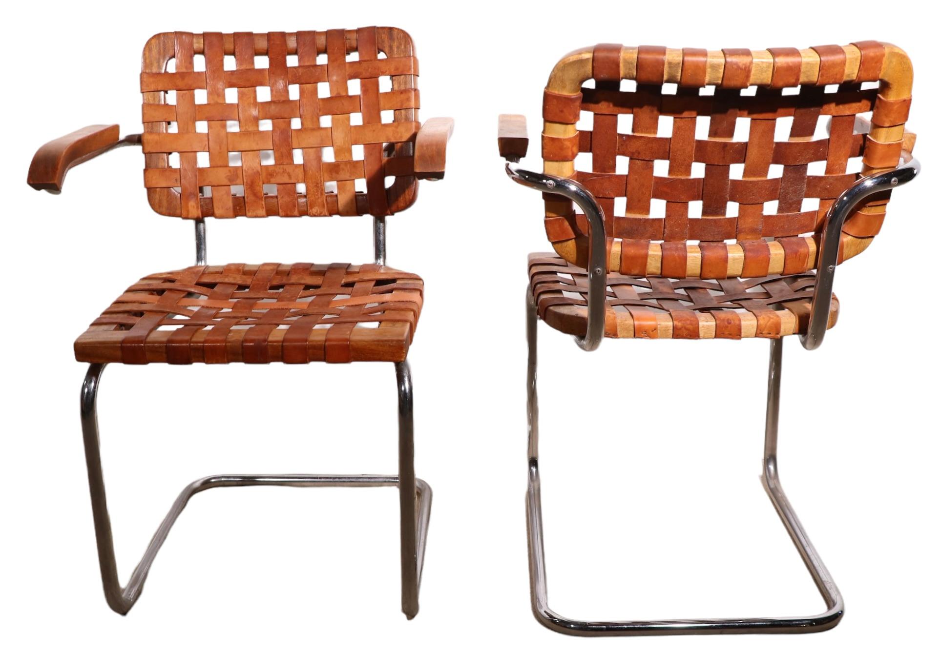 Italian Pr. Unusual Cesca Dining Arm Chairs Designed by Breuer Made in Italy, Ca. 1970's