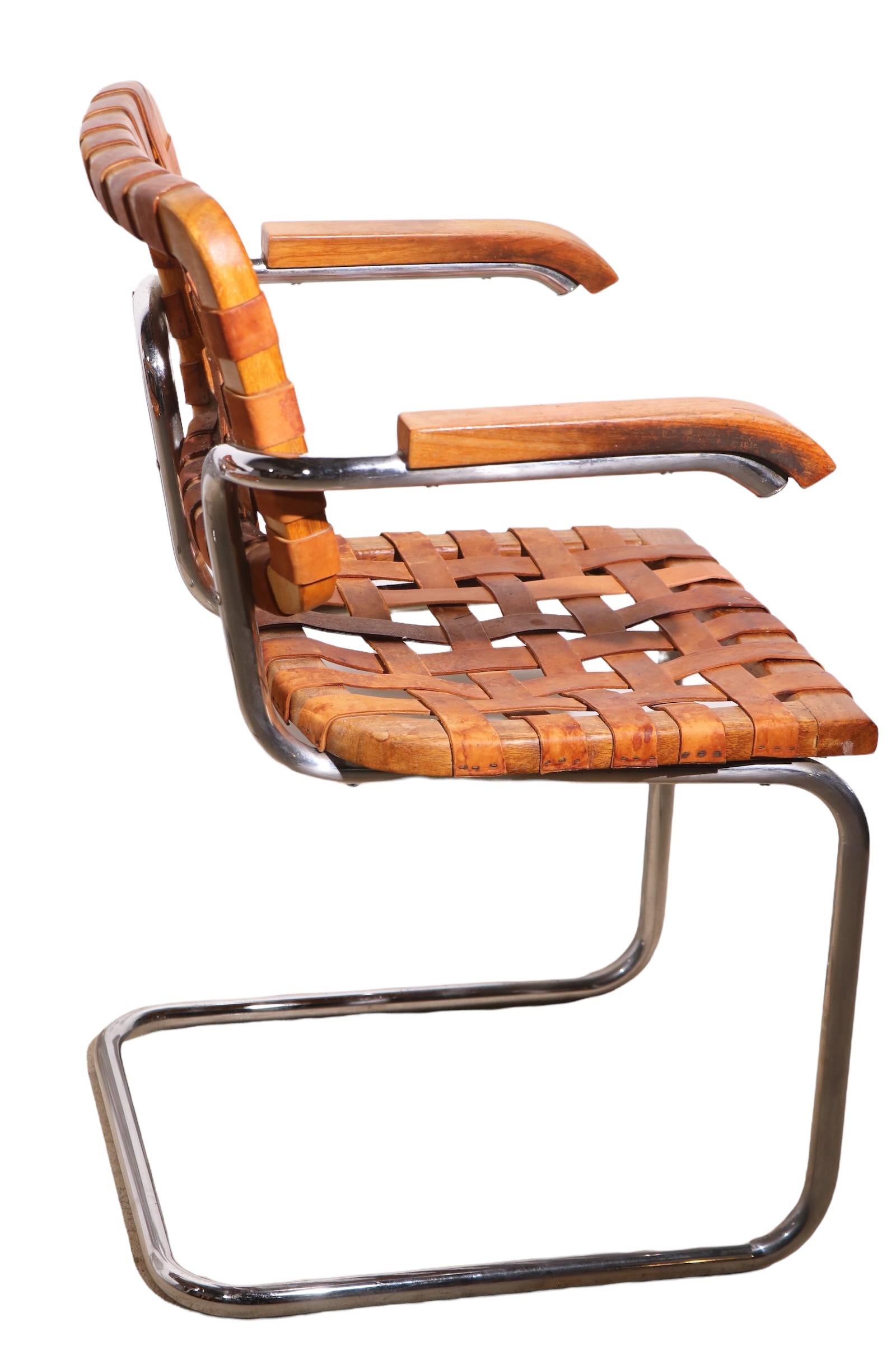 20th Century Pr. Unusual Cesca Dining Arm Chairs Designed by Breuer Made in Italy, Ca. 1970's
