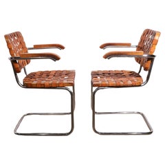 Pr. Unusual Cesca Dining Arm Chairs Designed by Breuer Made in Italy, Ca. 1970''s