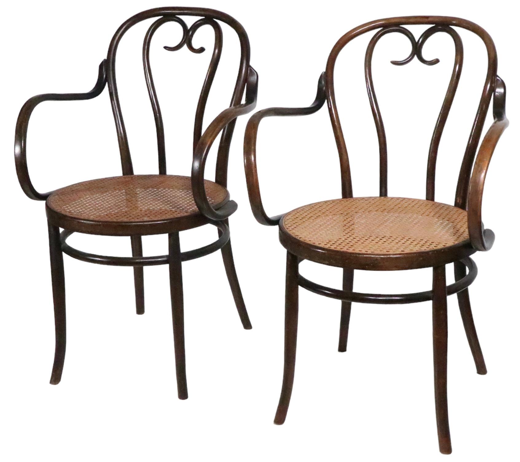Austrian Pr. Vienesse Secessionist Thonet Bentwood  Cafe Bistro Dining  Arm Chairs 