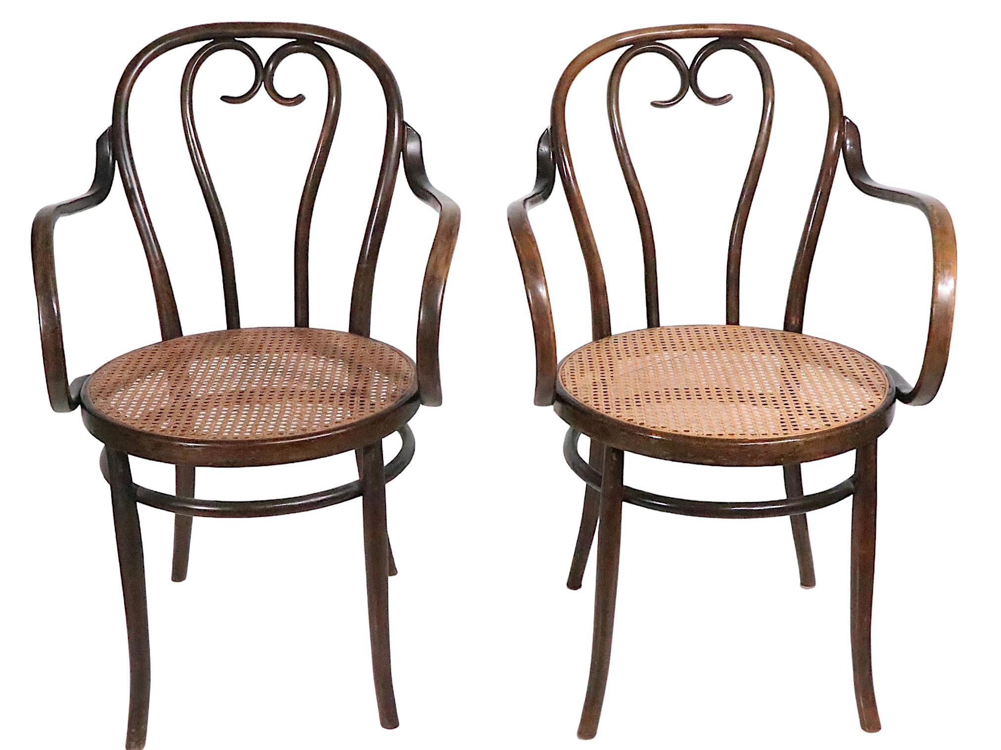 Pr. Vienesse Secessionist Thonet Bentwood  Cafe Bistro Dining  Arm Chairs  In Good Condition In New York, NY