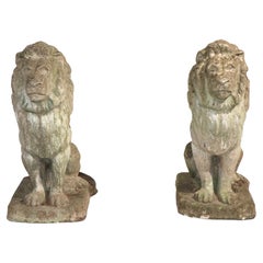 Pr. Vintage Cast Stone Garden Lions