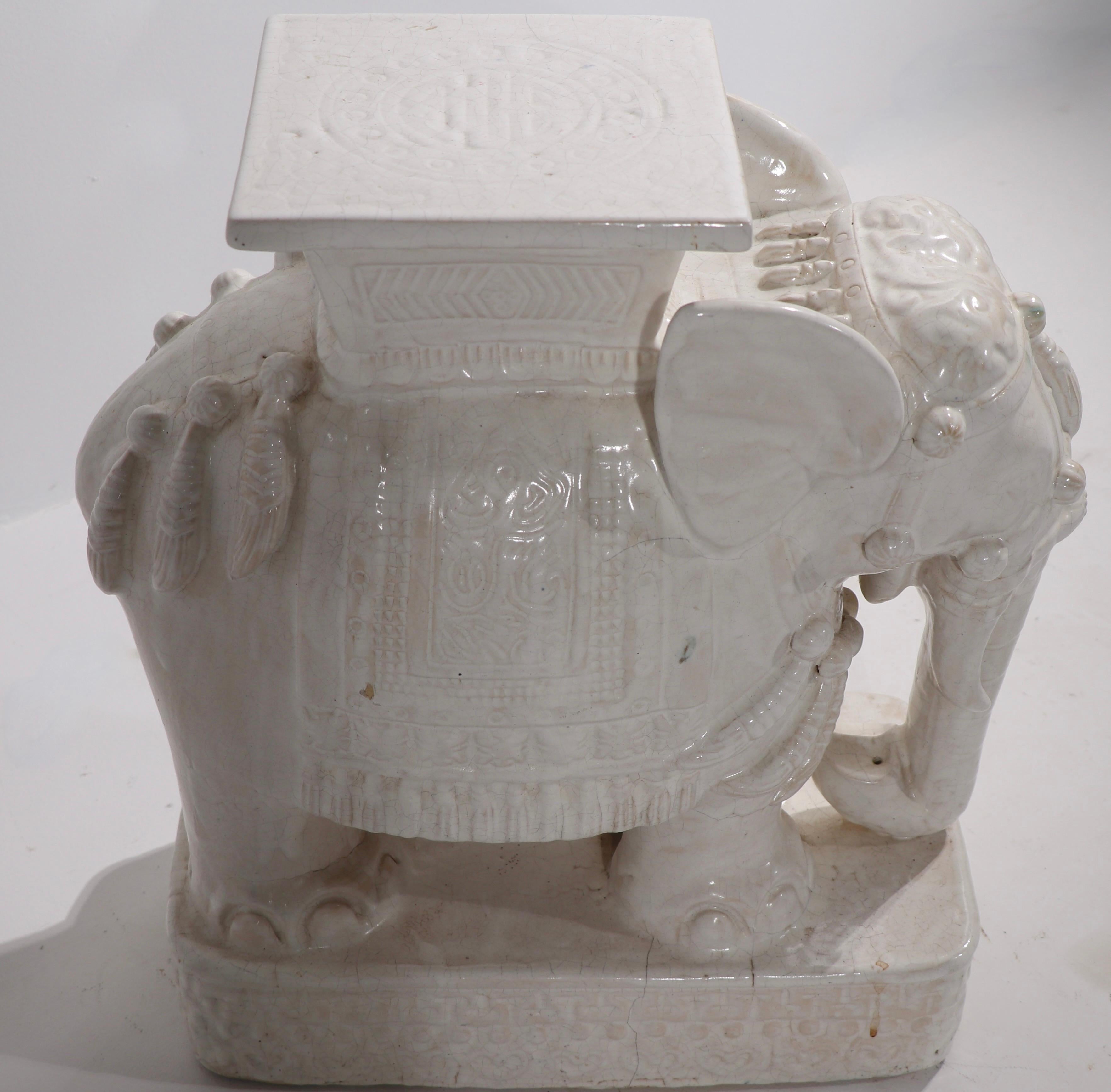 Hollywood Regency Pr. Vintage Elephant Form Ceramic Table Stands