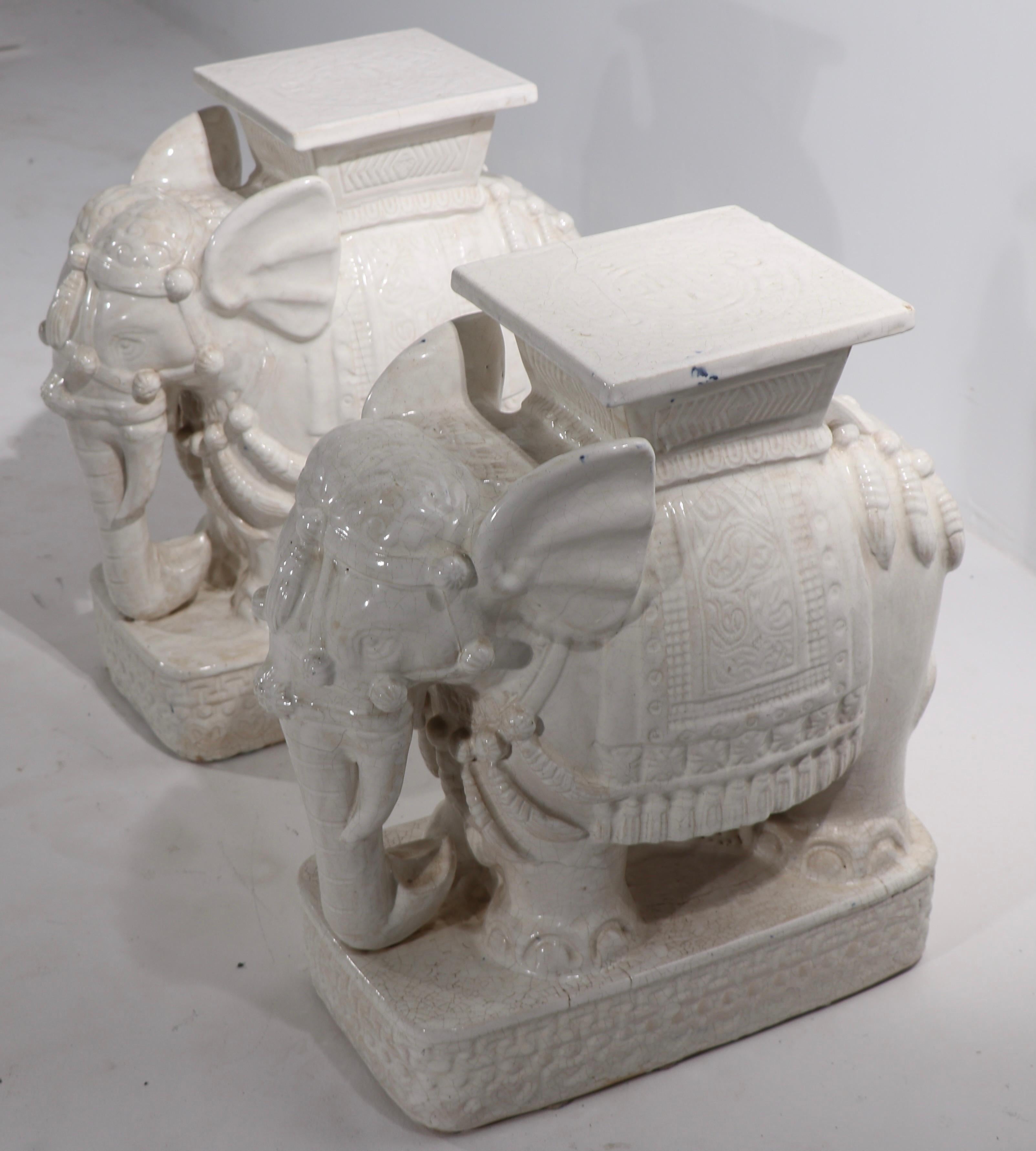 Pr. Vintage Elephant Form Ceramic Table Stands 1