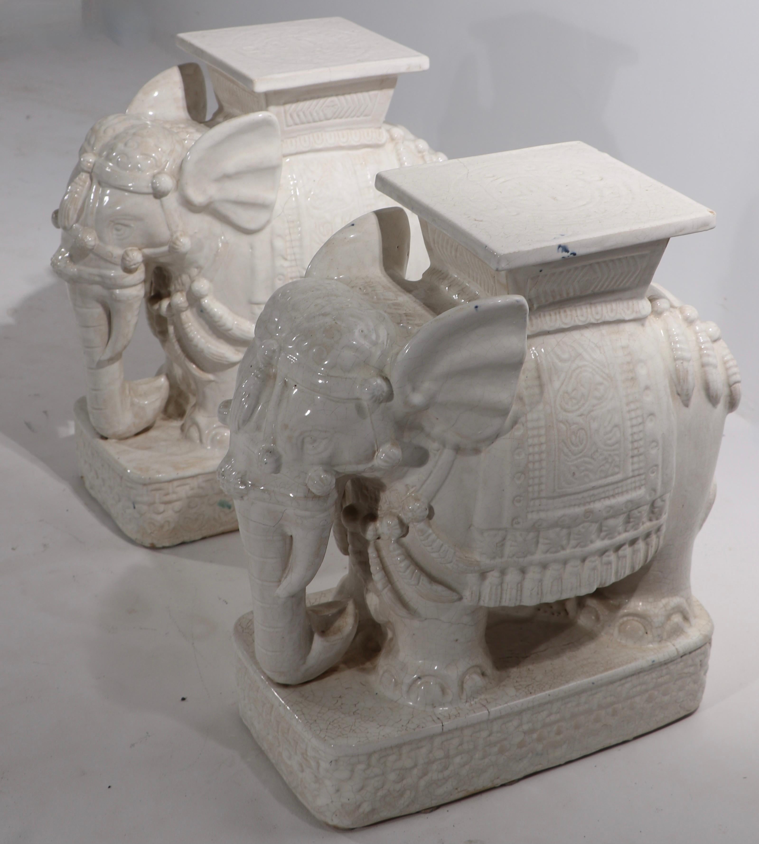 Pr. Vintage Elephant Form Ceramic Table Stands 2