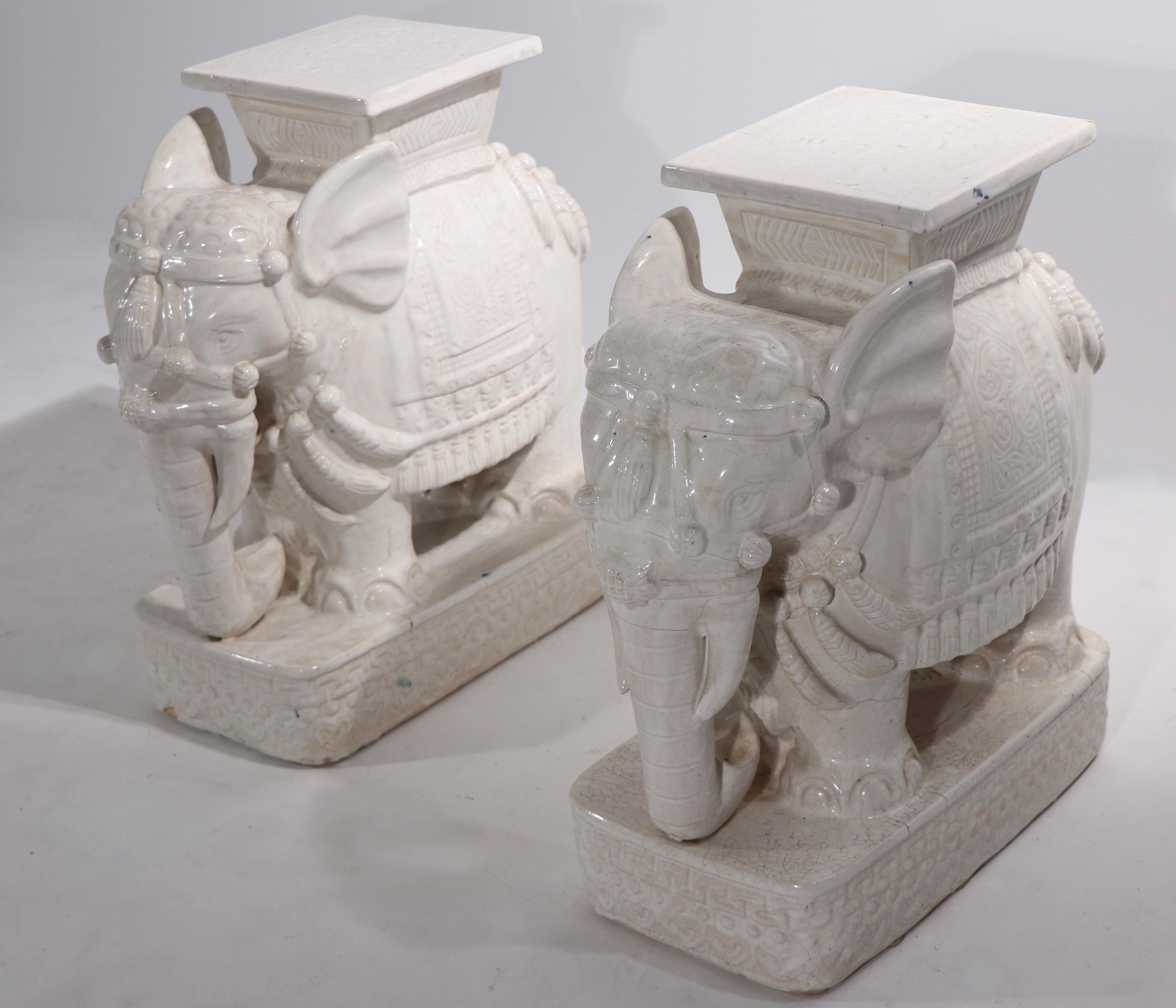Pr. Vintage Elephant Form Ceramic Table Stands 3