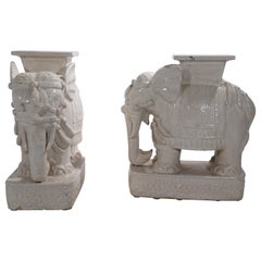 Pr. Vintage Elephant Form Ceramic Table Stands