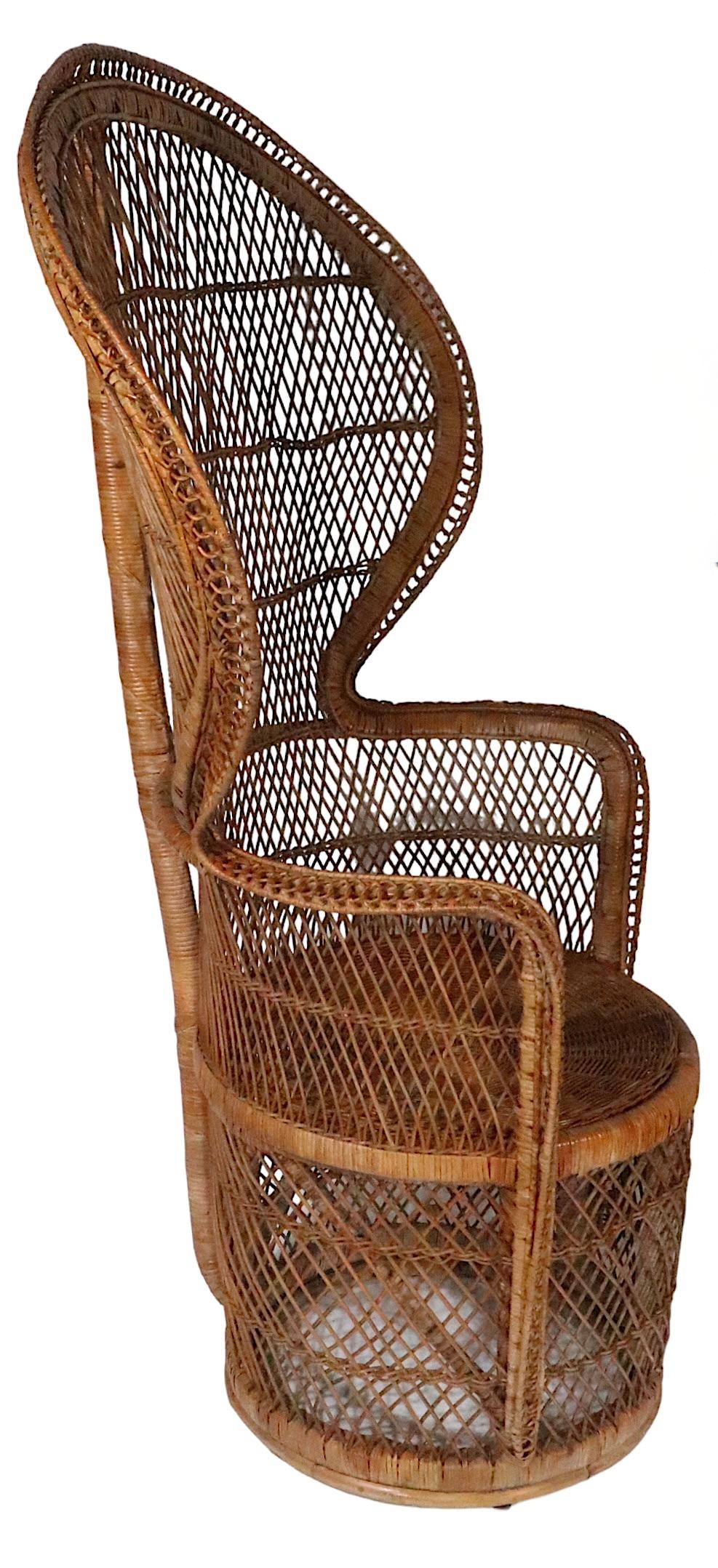 Pr. Vintage Emanuelle Peacock Woven Wicker  Chairs c. 1970's For Sale 4