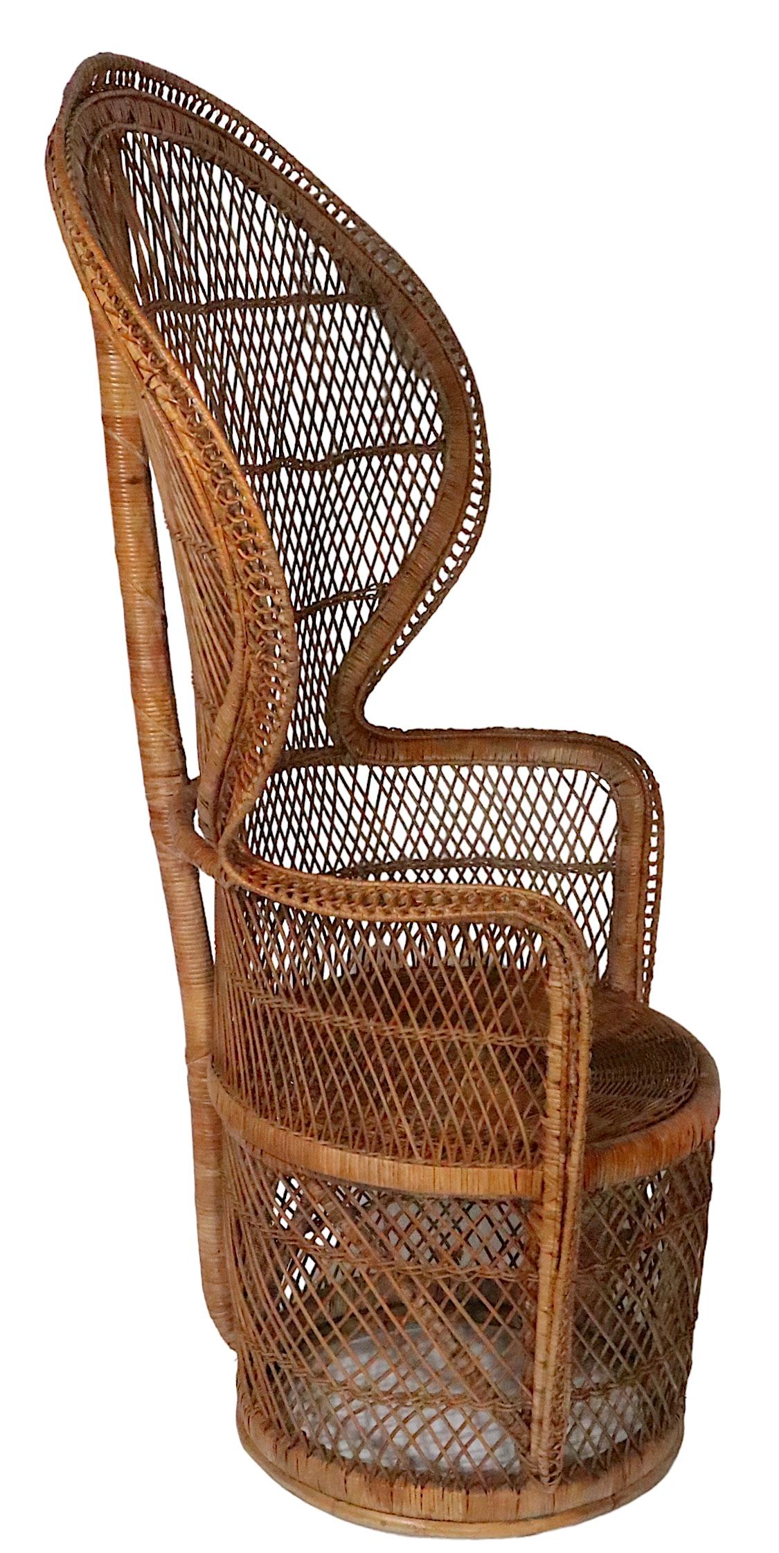 Pr. Vintage Emanuelle Peacock Woven Wicker  Chairs c. 1970's For Sale 6