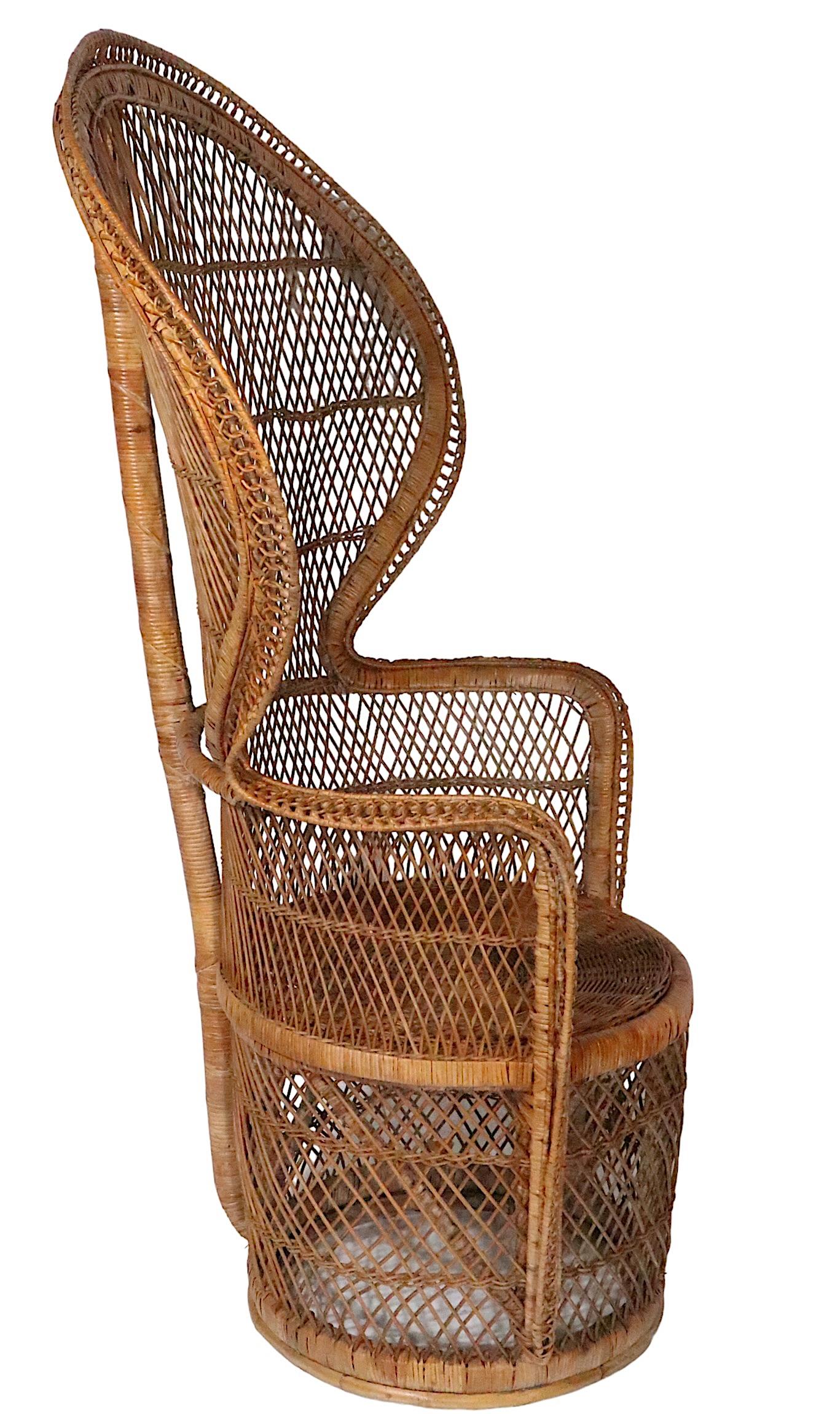 Pr. Vintage Emanuelle Peacock Woven Wicker  Chairs c. 1970's For Sale 7