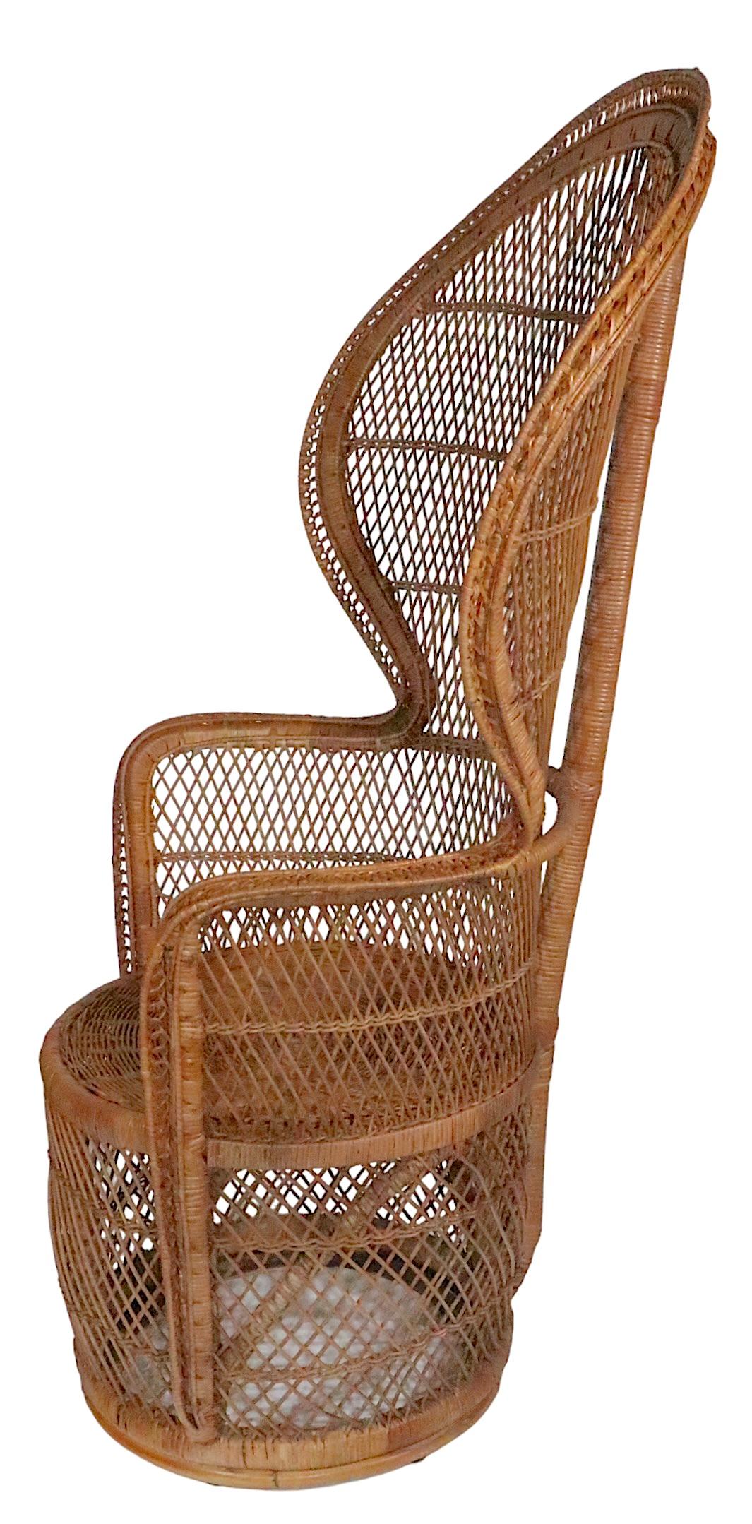 Pr. Vintage Emanuelle Peacock Woven Wicker  Chairs c. 1970's For Sale 8
