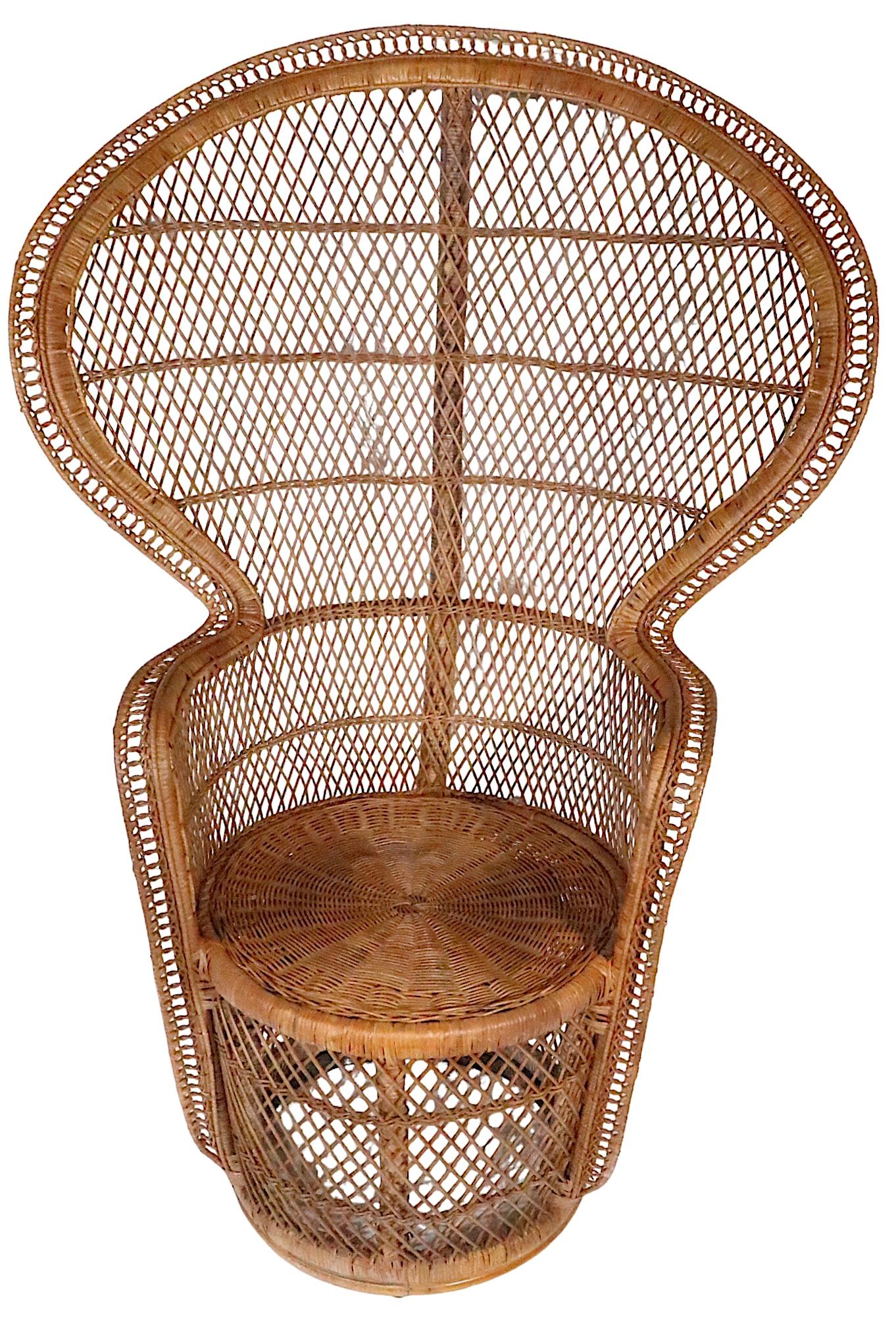 Pr. Vintage Emanuelle Peacock Woven Wicker  Chairs c. 1970's For Sale 9
