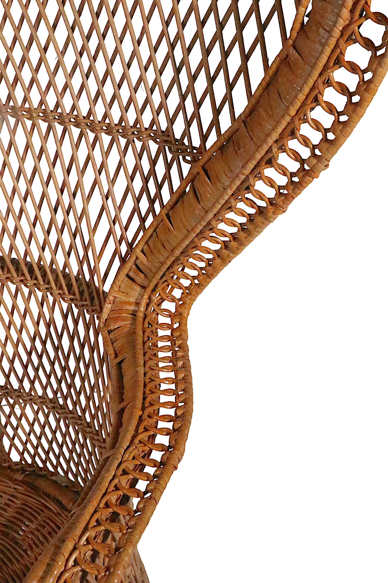 Late 20th Century Pr. Vintage Emanuelle Peacock Woven Wicker  Chairs c. 1970's For Sale