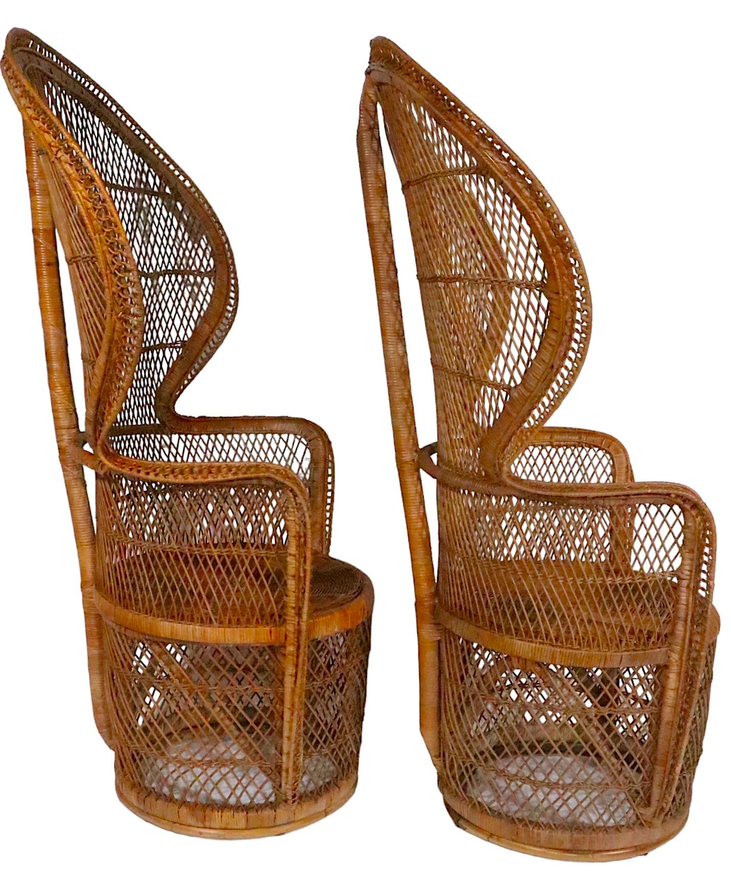 Pr. Vintage Emanuelle Peacock Woven Wicker  Chairs c. 1970's For Sale 2