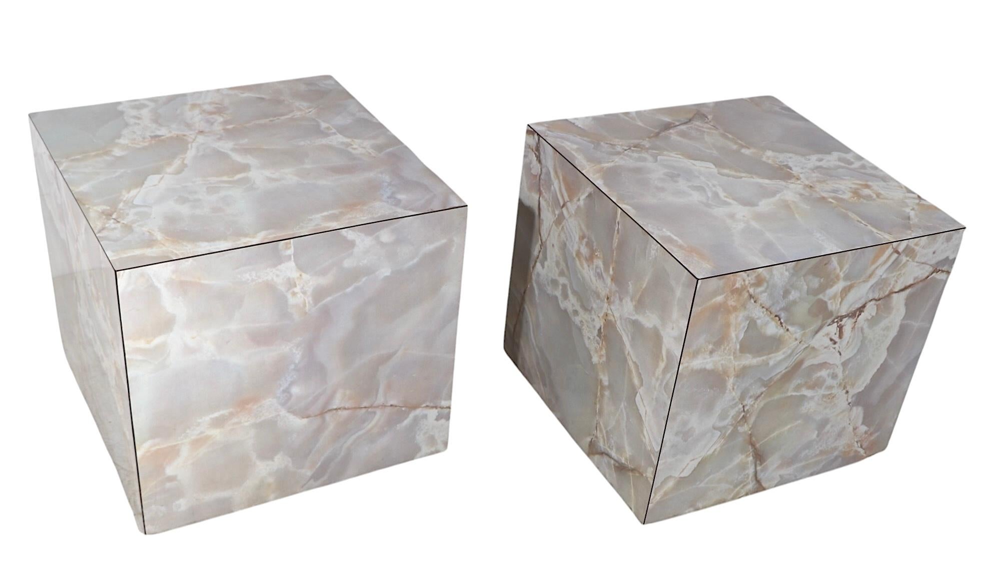Pr. Vintage Formica Cube Form Faux Marble  End Tables Pedestals For Sale 4