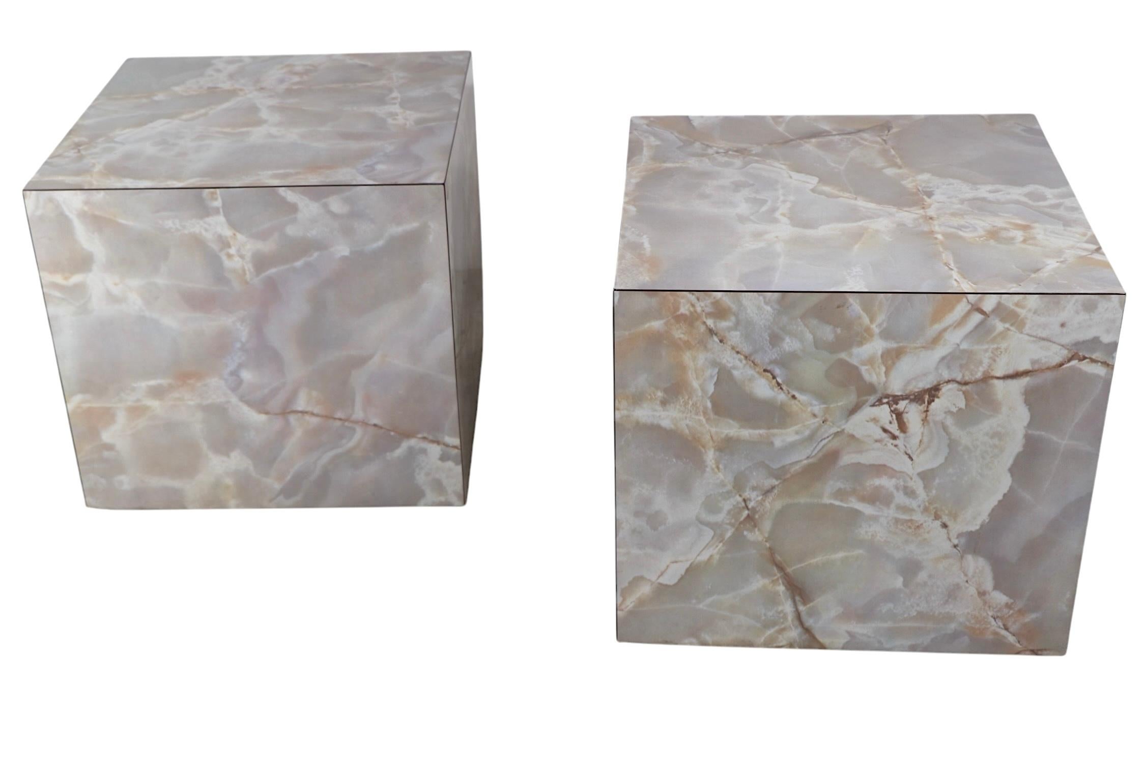Pr. Vintage Formica Cube Form Faux Marble  End Tables Pedestals For Sale 5