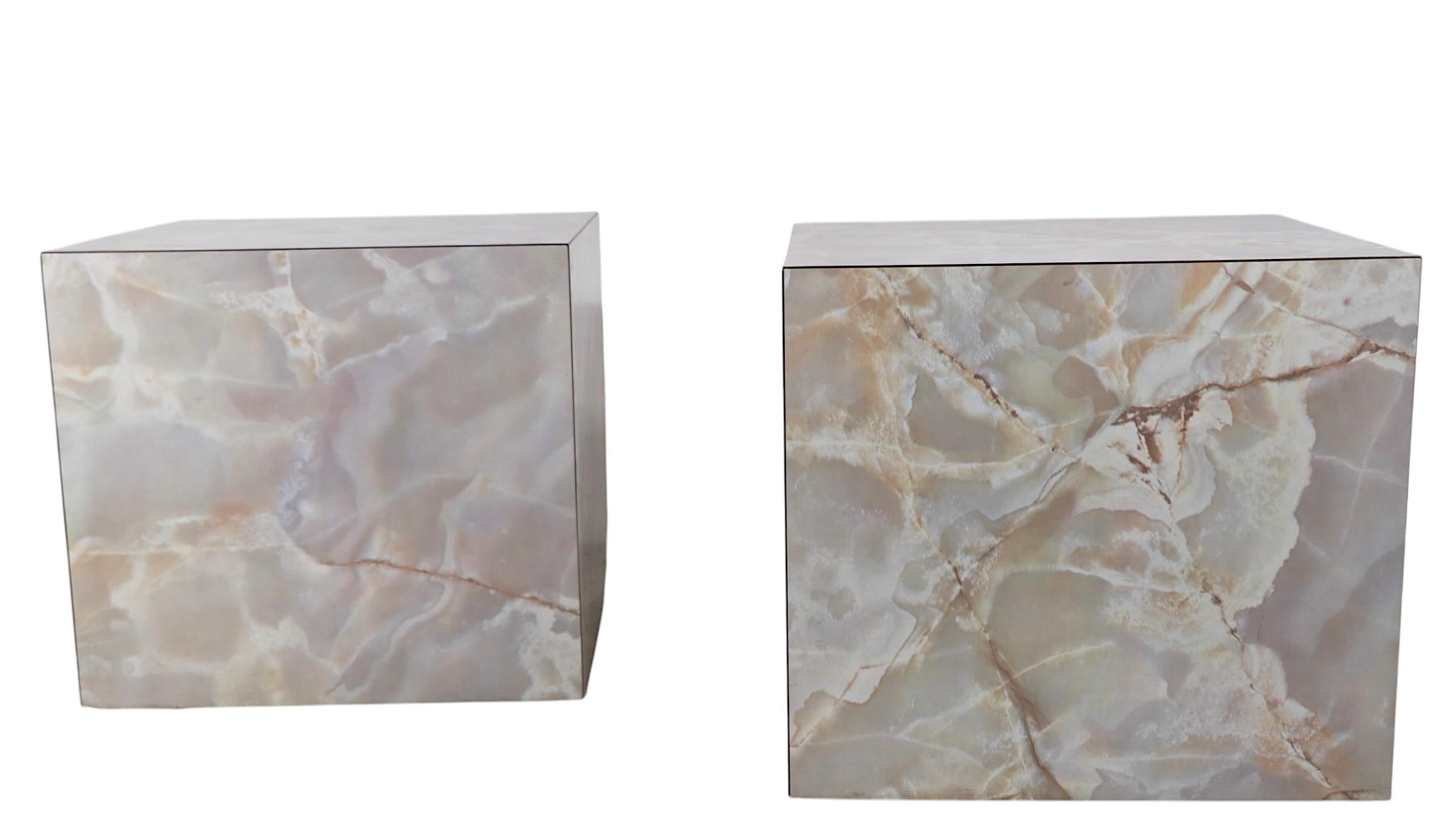 Pr. Vintage Formica Cube Form Faux Marble  End Tables Pedestals For Sale 7