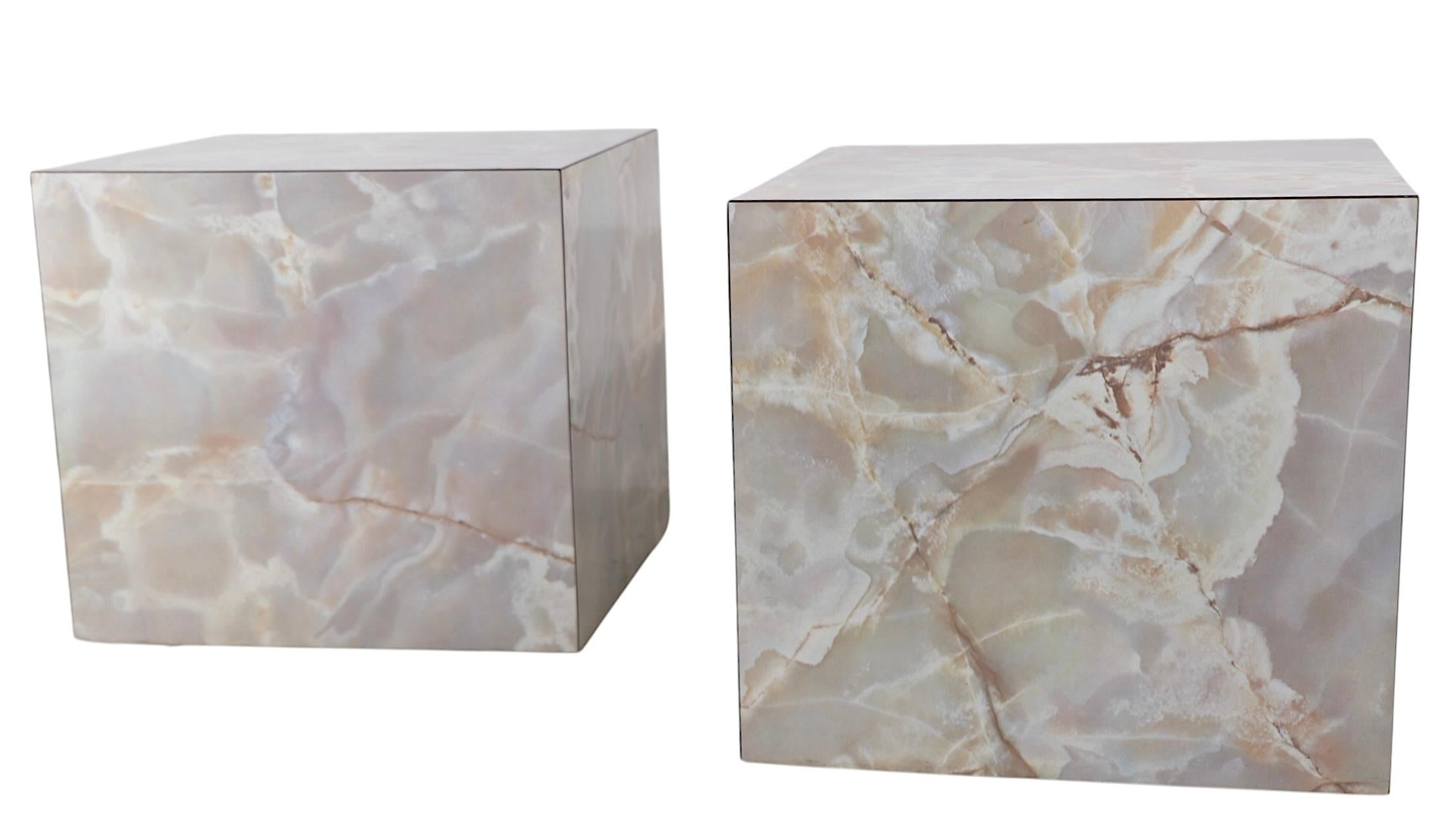Pr. Vintage Formica Cube Form Faux Marble  End Tables Pedestals For Sale 9